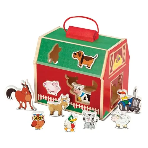 Bundaloo Wood Sorting Barn Playset with 10 Farm Animals - Educational Toy for Fine Motor Skills, Hand-Eye Coordination, and Imaginative Play