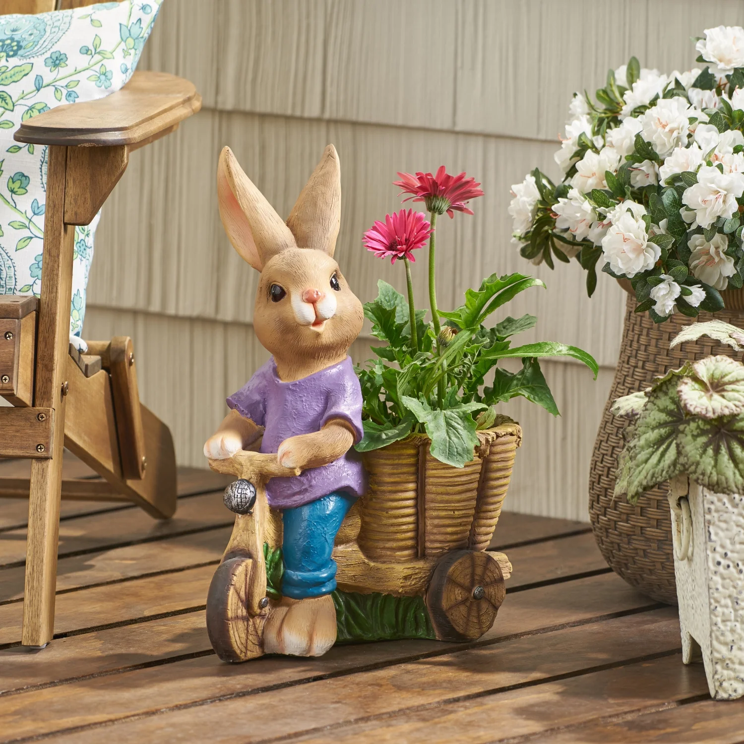 Adorable Charming Grey Bunny Rabbit Indoor and Outdoor Use Planter - Unique Ceramic Plant Pot with Drainage Hole - Whimsical Animal Succulents and Herbs Planter - Cute Rabbit-shaped Plant