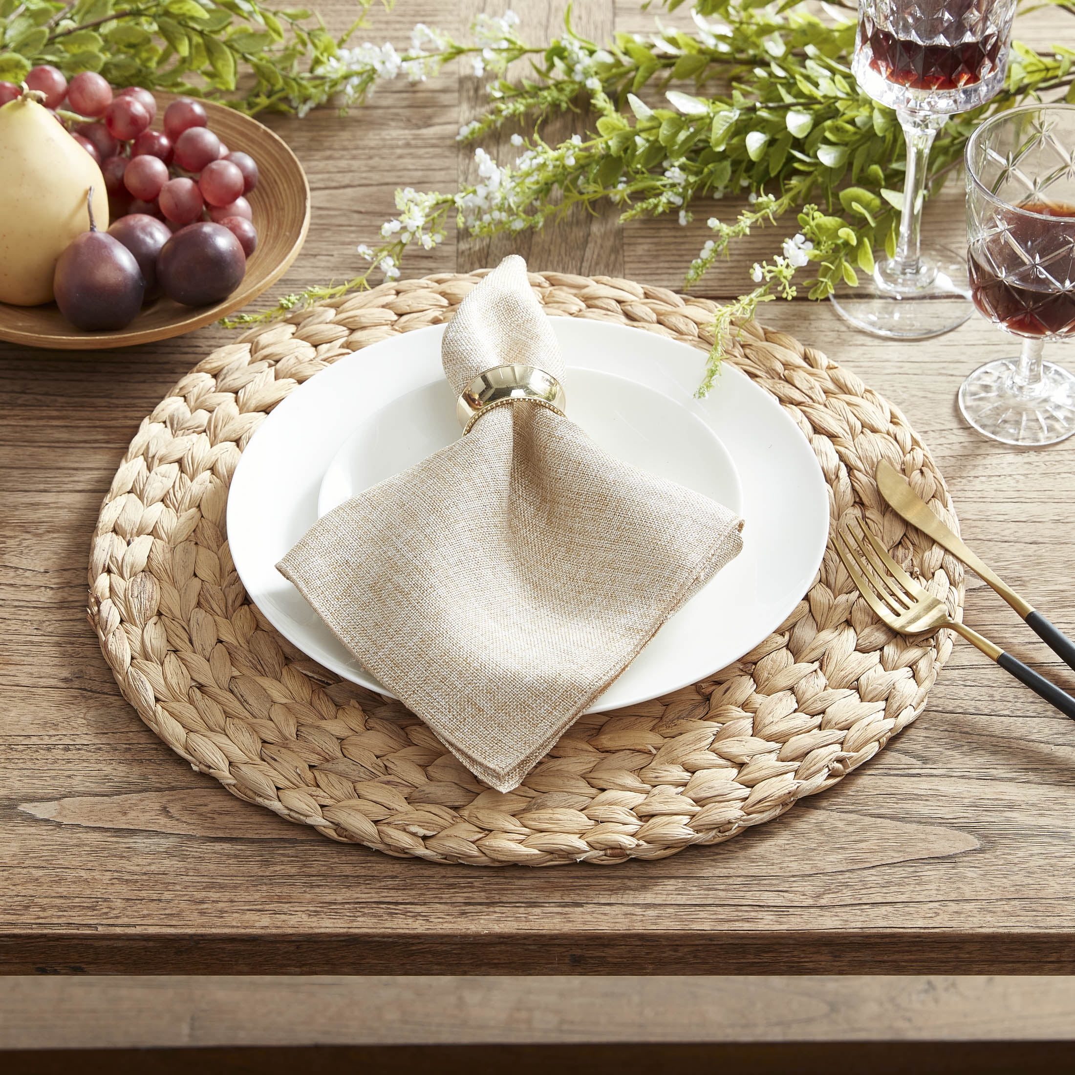 Better Homes & Gardens Round Natural Water Hyacinth Weave,Table Placemat, 15