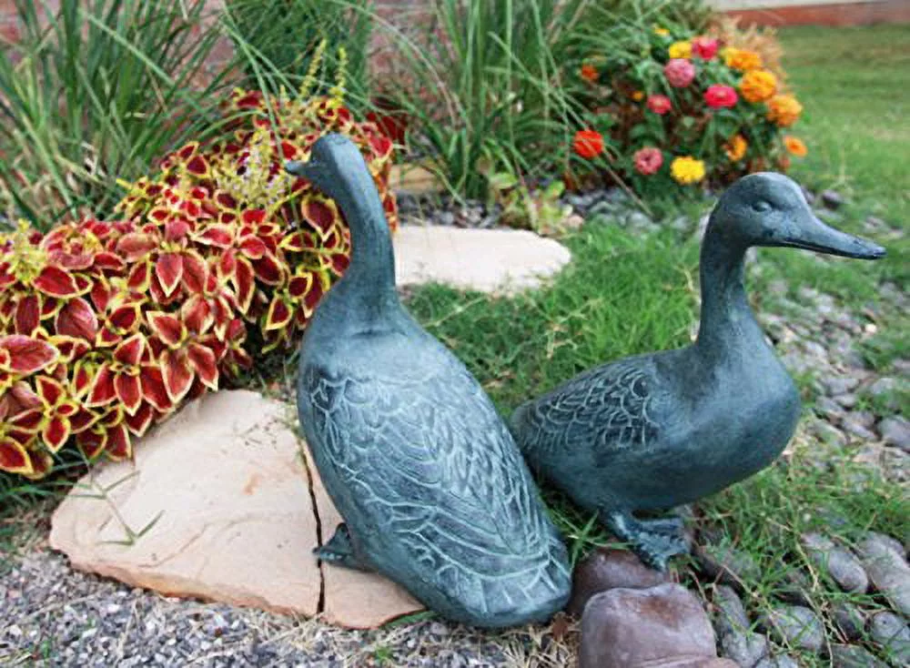 Atlantic Collectibles Large Verdi Green Aluminum Two Lover Pond Ducks Garden Statue Set
