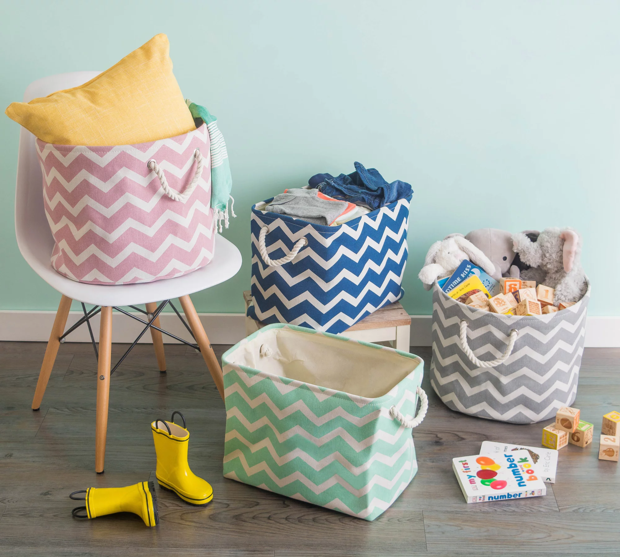 DII Polyester Container with Handles, Chevron Storage Bin, Medium, Rose