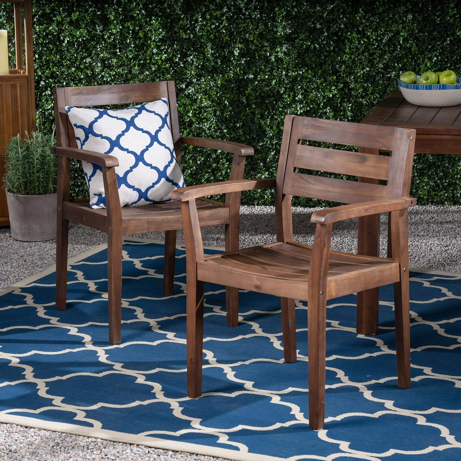 Outdoor Dining Chairs | Acacia Wood | Dark Brown Finish | Set of 2