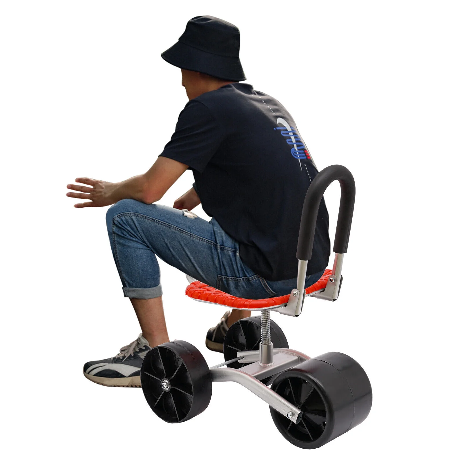 Height Adj. 360° Rotates Gardening Seats W/3 Rolling Wheels Stool Kneeling Pad