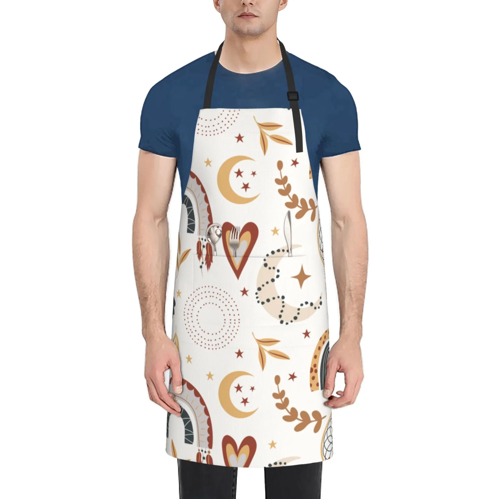 XMXT 1 Pcs Waterproof Kitchen Cooking Apron, Butterfly Dreamcatcher Print Adjustable Aprons for Women Men with Pockets