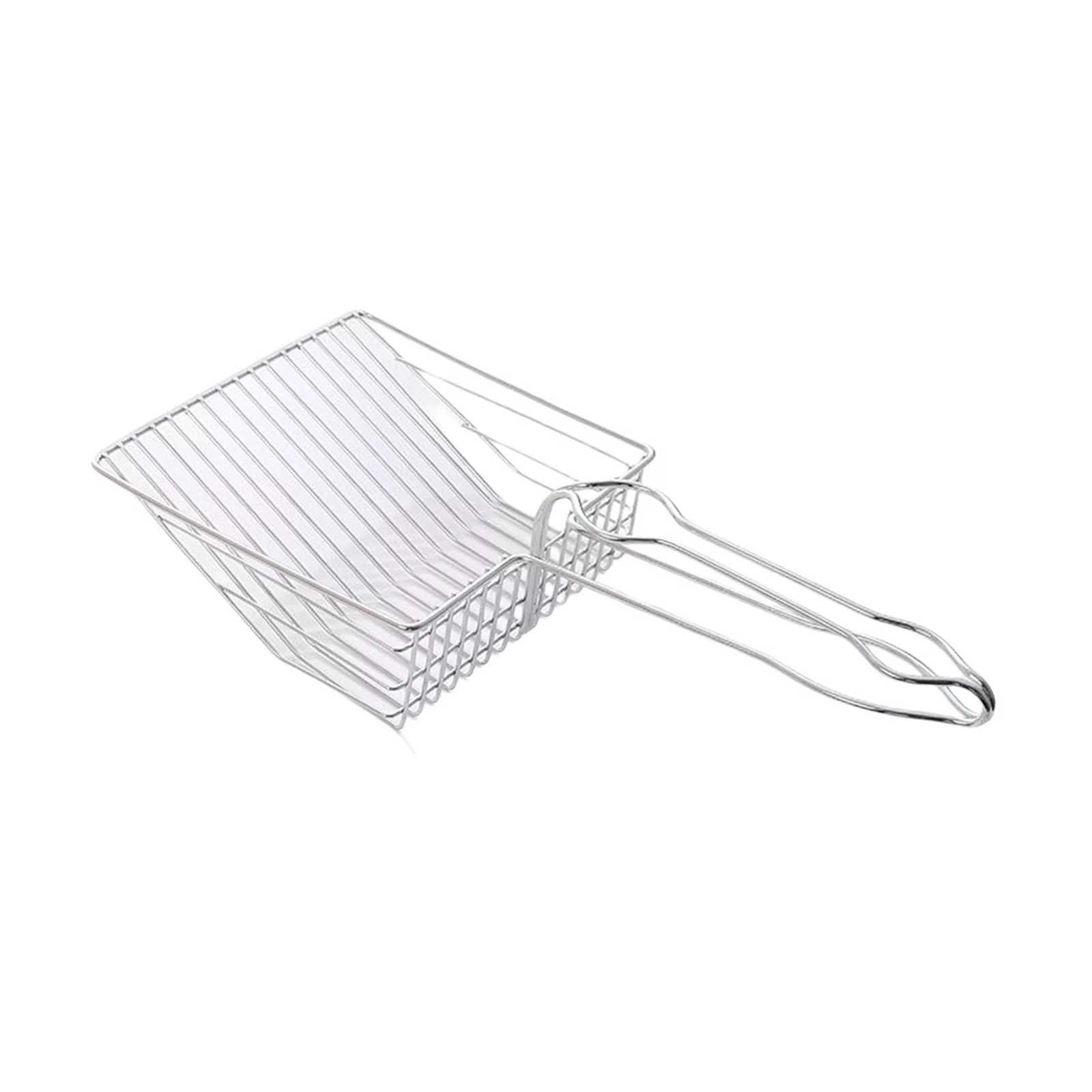 Durable Cat Scooper Pet Litter Shovel Cleaning Tool Long Handle Metal Argent