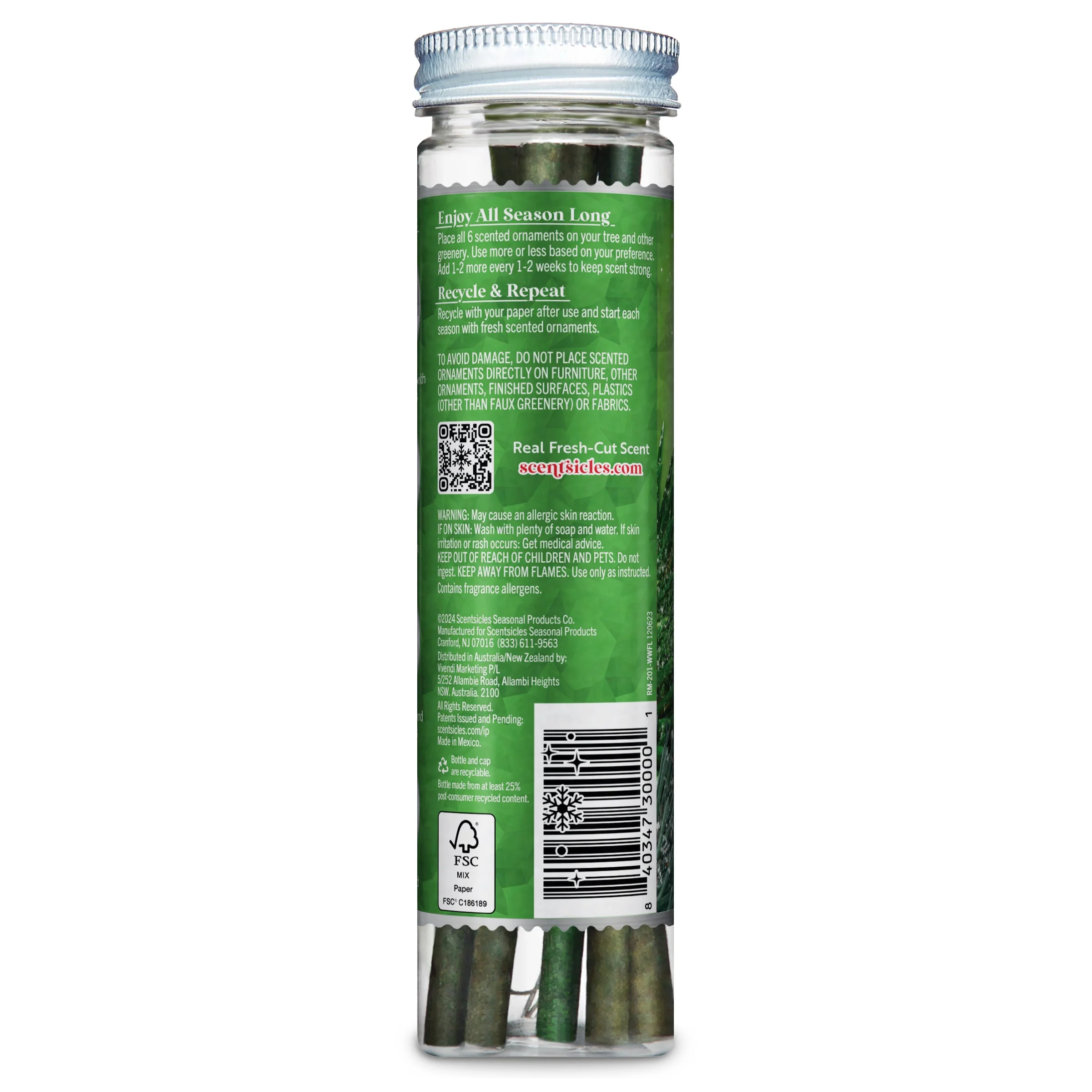 Scentsicles Scented Ornament Sticks, White Winter Fir, 6pc