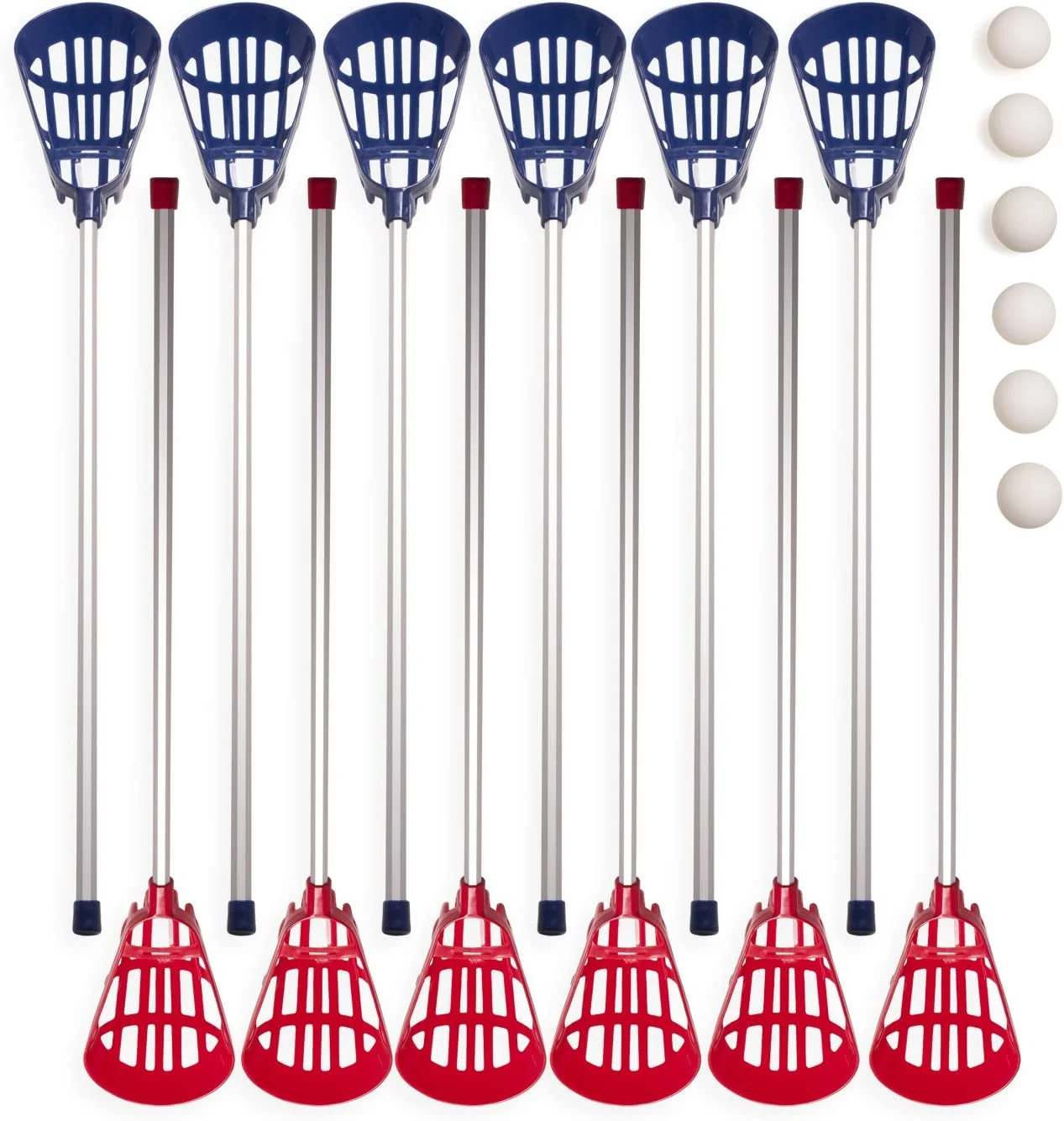 Soft Lacrosse Set: Training Equipment for Boys, Girls, Kids, Youth and Amateur Athletes - 12 Aluminum Sticks and 6 Vinyl Balls for Indoor Outdoor Use