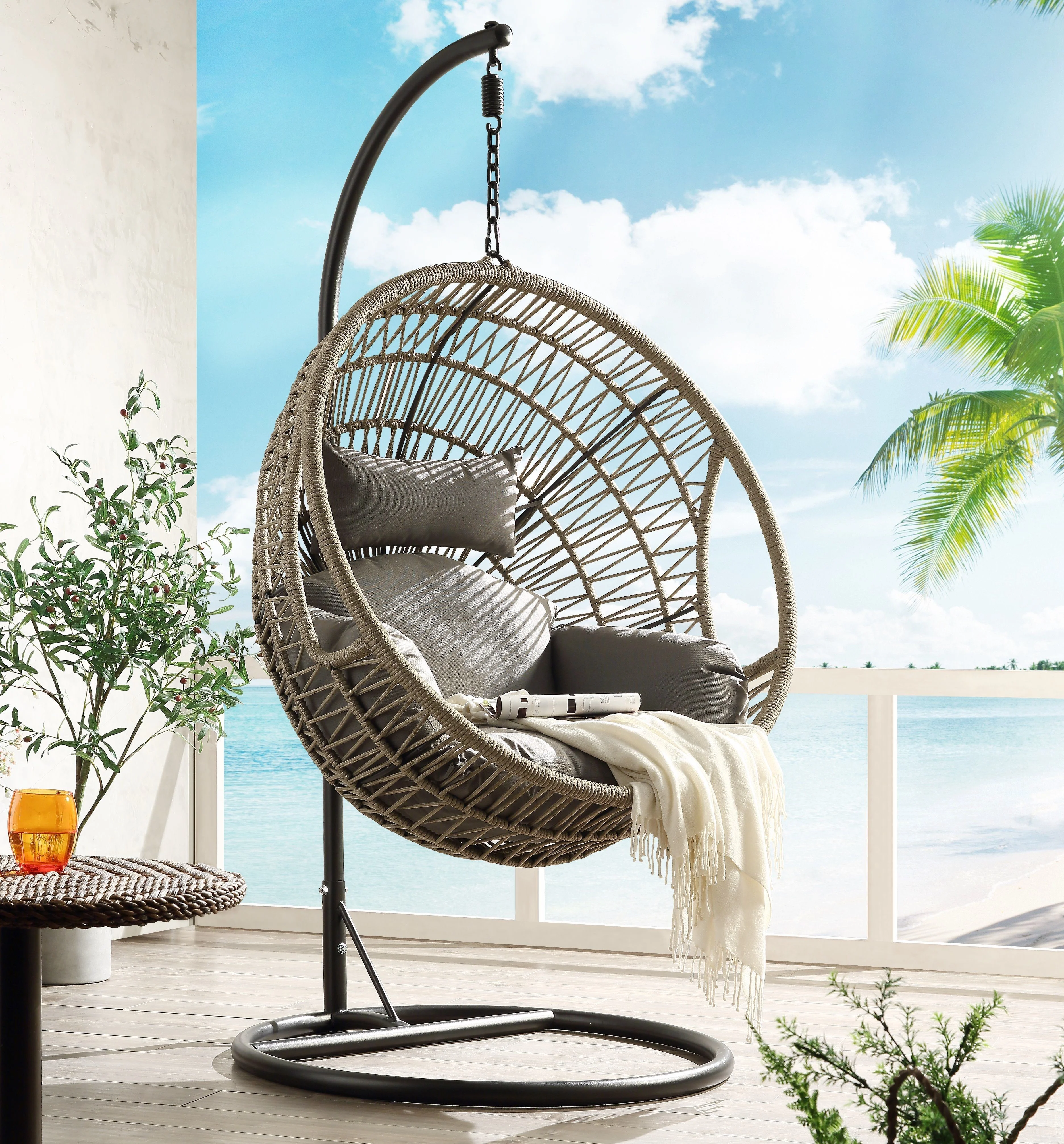 ACME Vinnie Patio Swing Chair with Stand - 3 Packages - ['44*43*29 in', '73*3*3 in', '41*41*12 in'] - Experience comfort and style on your patio with ACME Vinnie Swing Chair!
