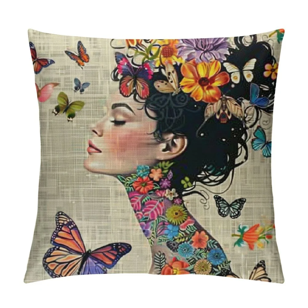 GOSMITH  Watercolor Colorful Purple Beautiful Butterflies Flowers Leaves Women Girl Decorative Throw Pillow Cover Case Home Living Room Bed Sofa Car