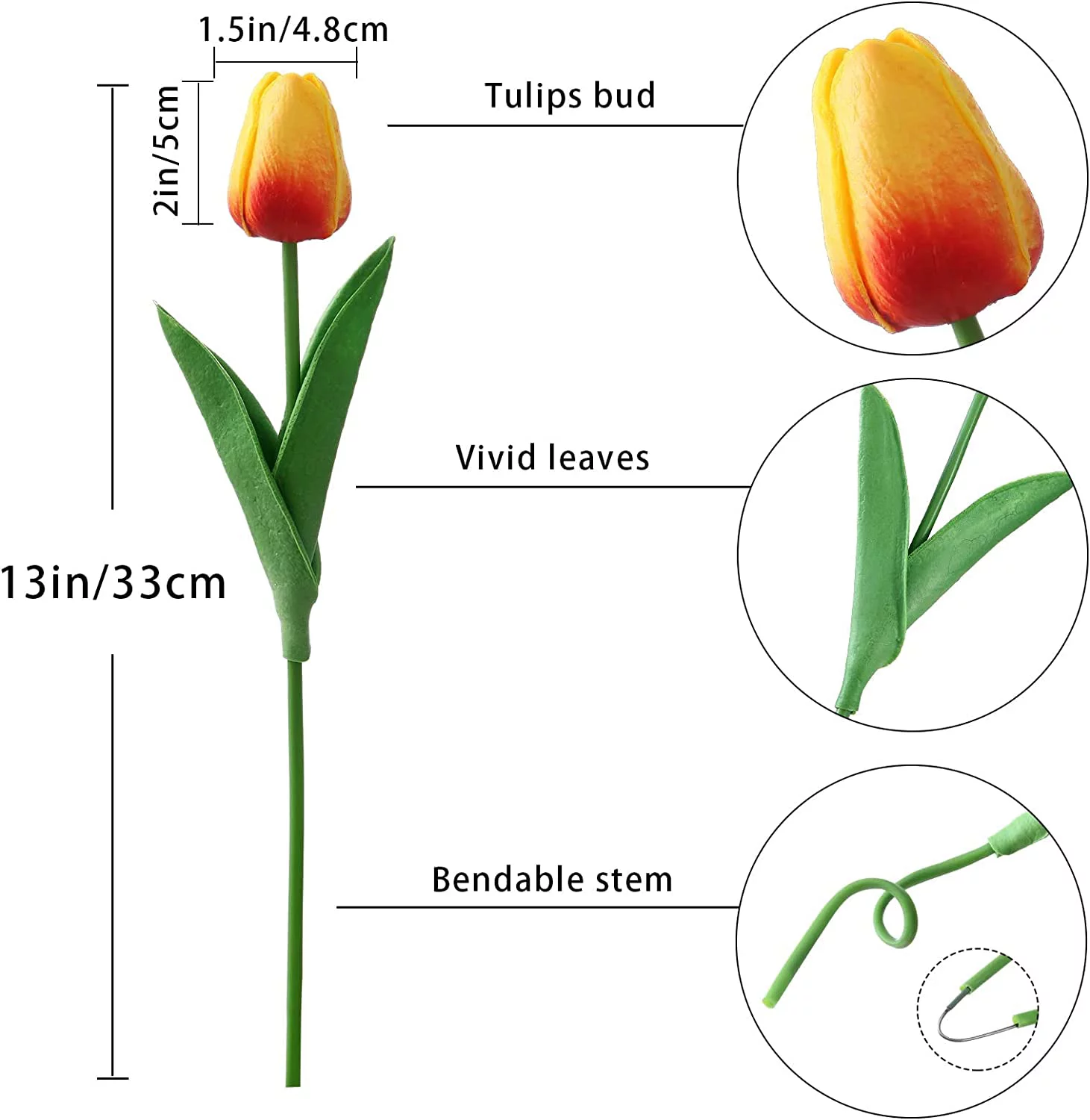 10Pcs/Set Artificial Faux Tulips Bundles PU Real Touch Fake Flowers for Home Office Wedding Valentine's Decoration or Gifts