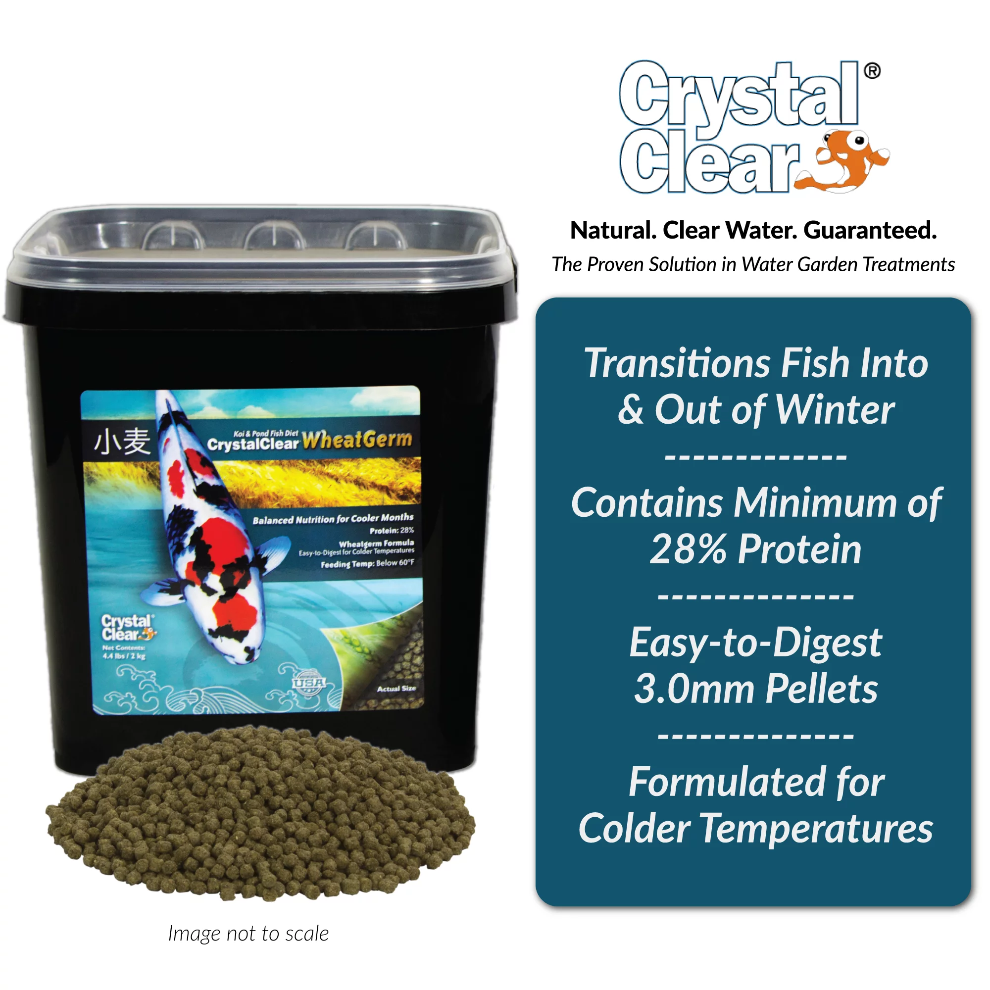 CrystalClear Koi & Pond Fish Food - Wheat Germ - 3.0mm Pellet Size - 4.4 Pound Bucket