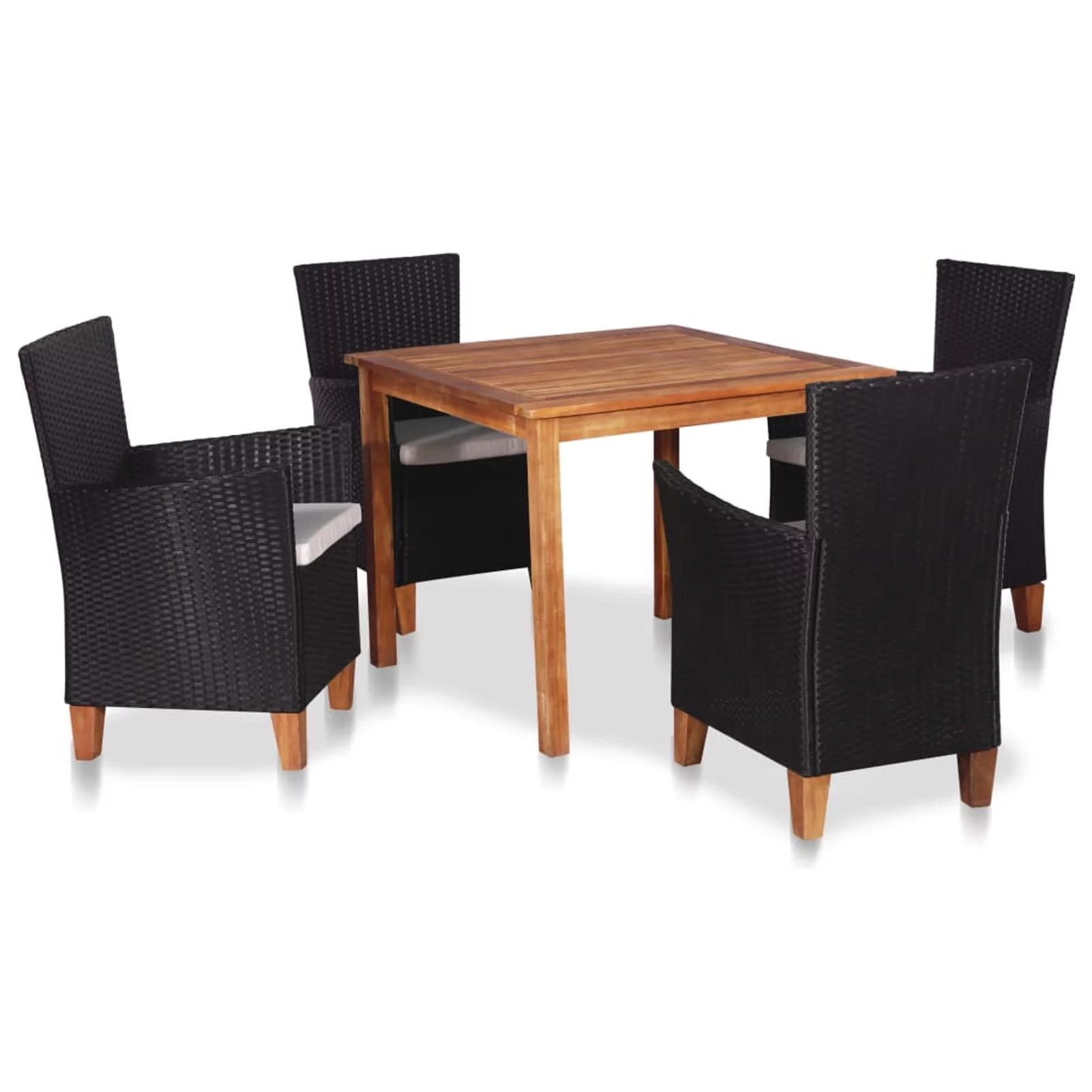 Walmeck 5 Piece Patio Dining Set Poly Rattan Black and Brown