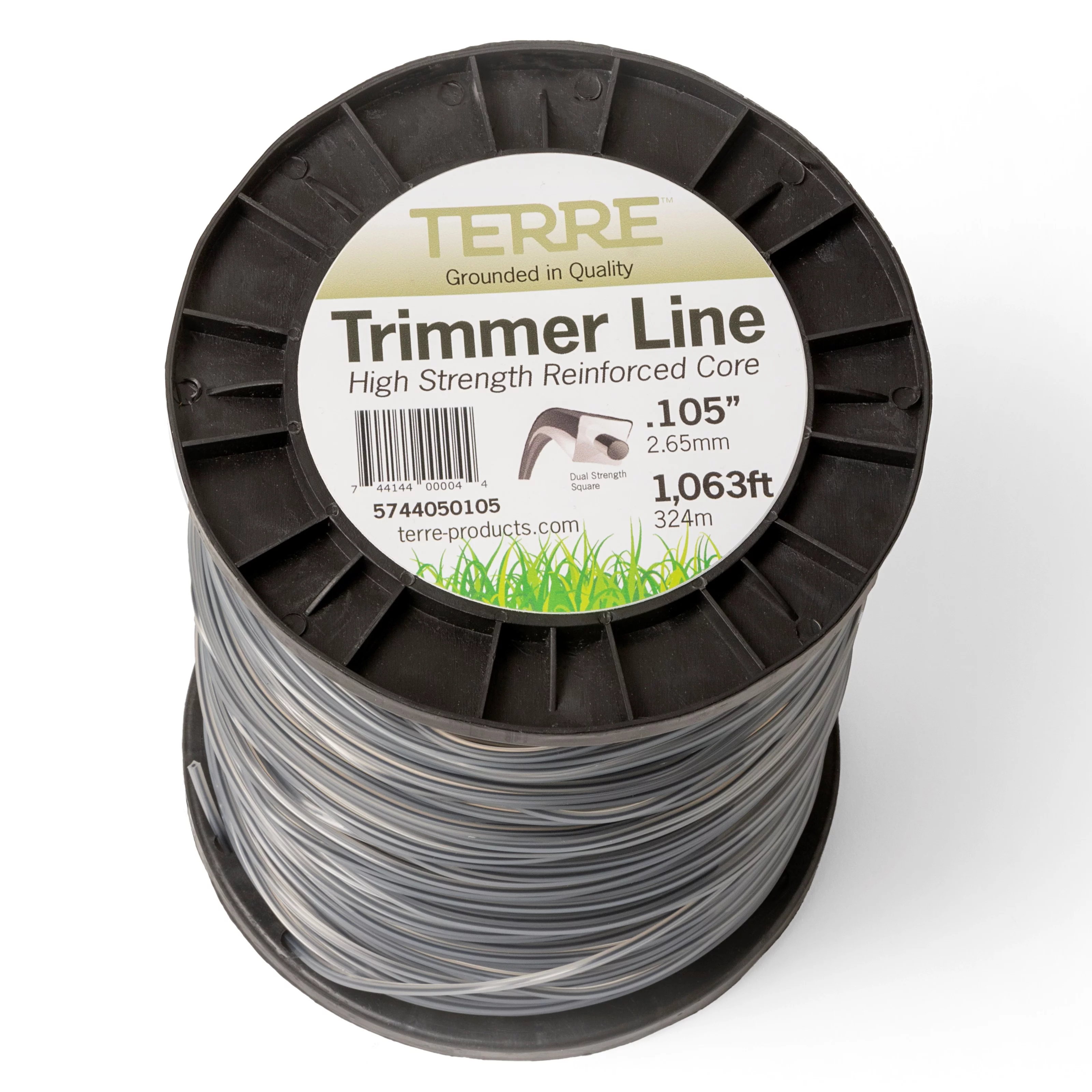 Terre Products Commercial Grade 105 Trimmer Line Square, 5 lb. Dual Strength Quality Weed Eater String, Line Length 1063ft. or 324m, Weed Wacker String Trimmer Replacement Size .105 inch or 2.65mm