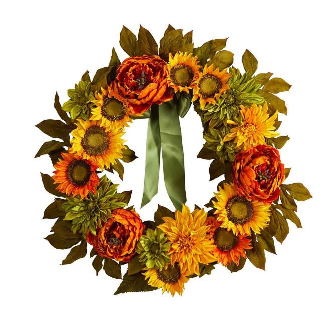 Nearly Natural W1121 24 in. Peony, Dahlia & Sunflower Artificial Wreath