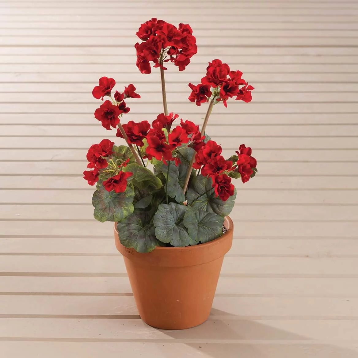 Silk Geranium Bush – Artificial Flowers Outdoor Décor – Red, 19” Long, Set Of 3