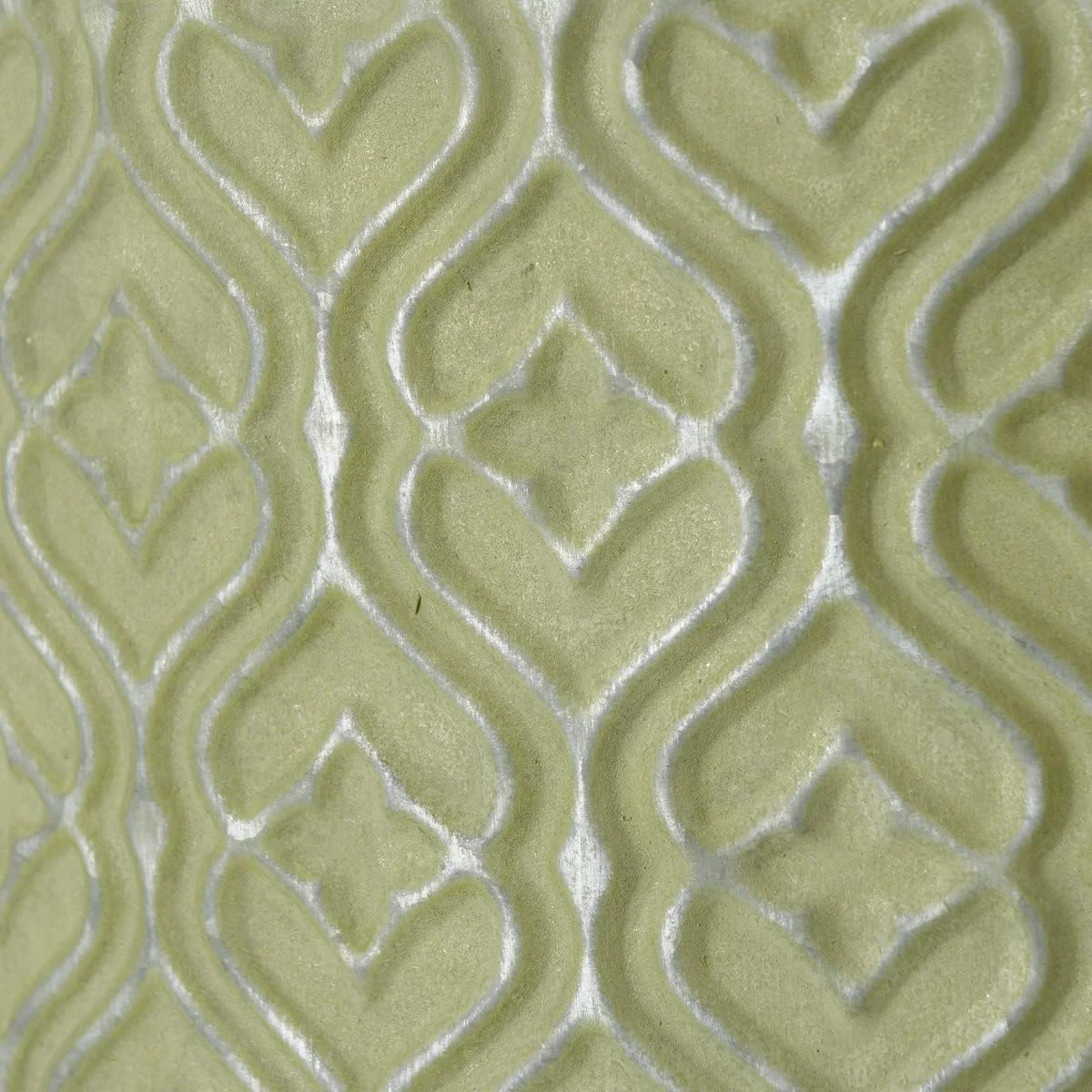 Boho Shabby Style Round Planters, Set of 3, Embossed Mandala Daisy Patterns, Grey with Green Patina, 10.75, 9.75, and 8.75 Inches, Cache Pots