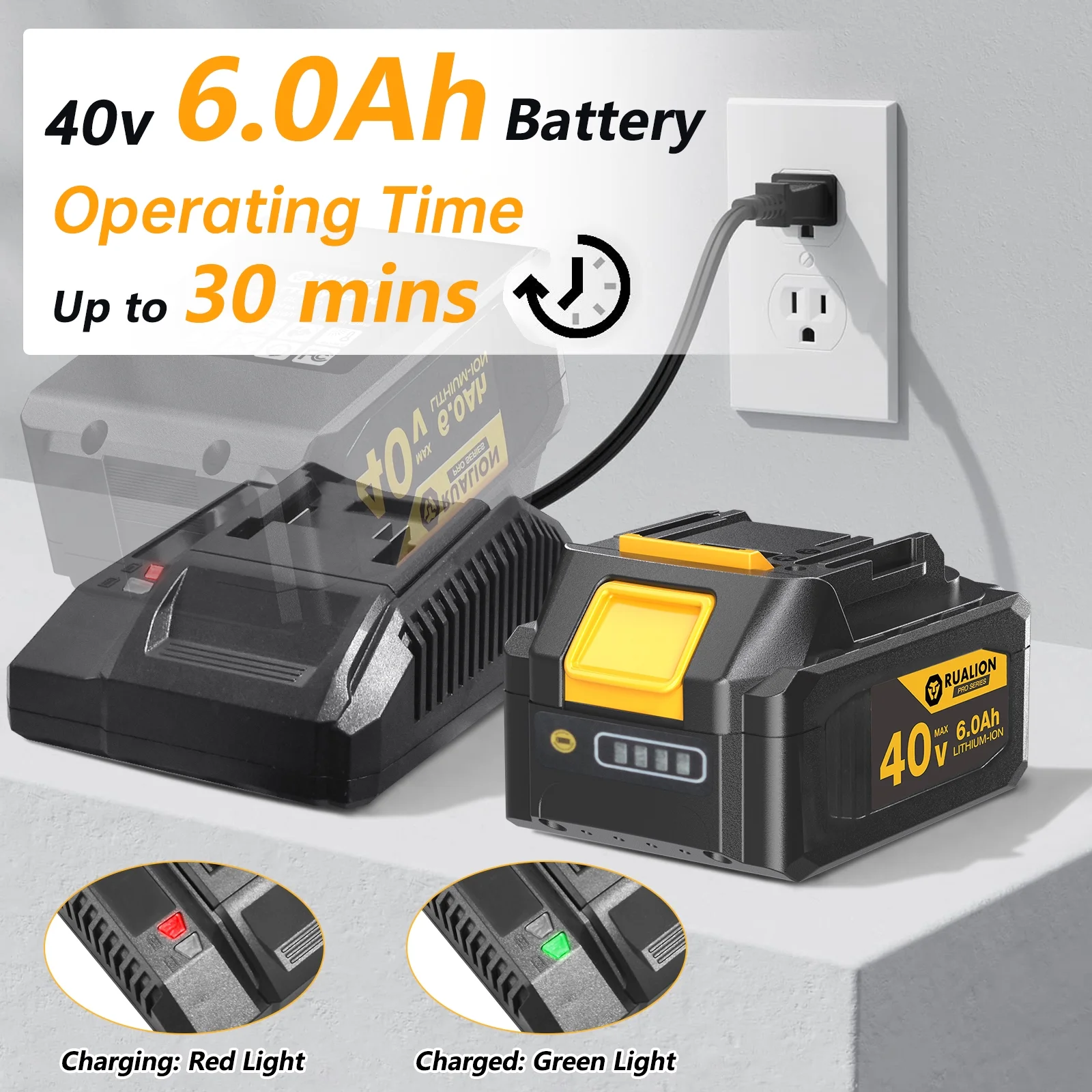 RUALION Leaf Blower Cordless Up to 620 CFM 180 MPH-40V Electric Cordless Leaf Blowers with 6.0 Ah Battery and Charger-Battery Powered Blowers for Lawn Care, Patio, Blowing Leaves