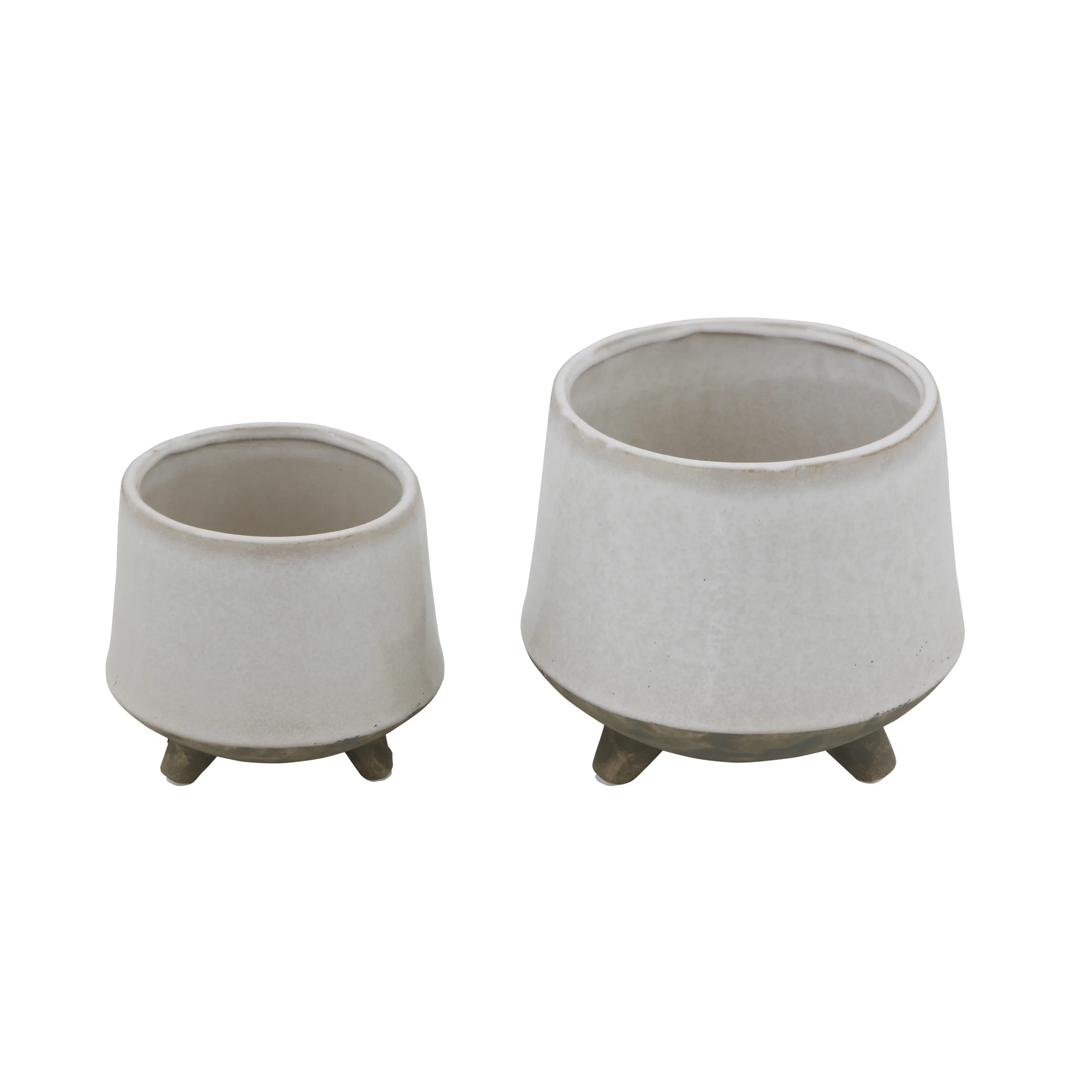 Bloomingville Round Stoneware Footed Flower Pot, White