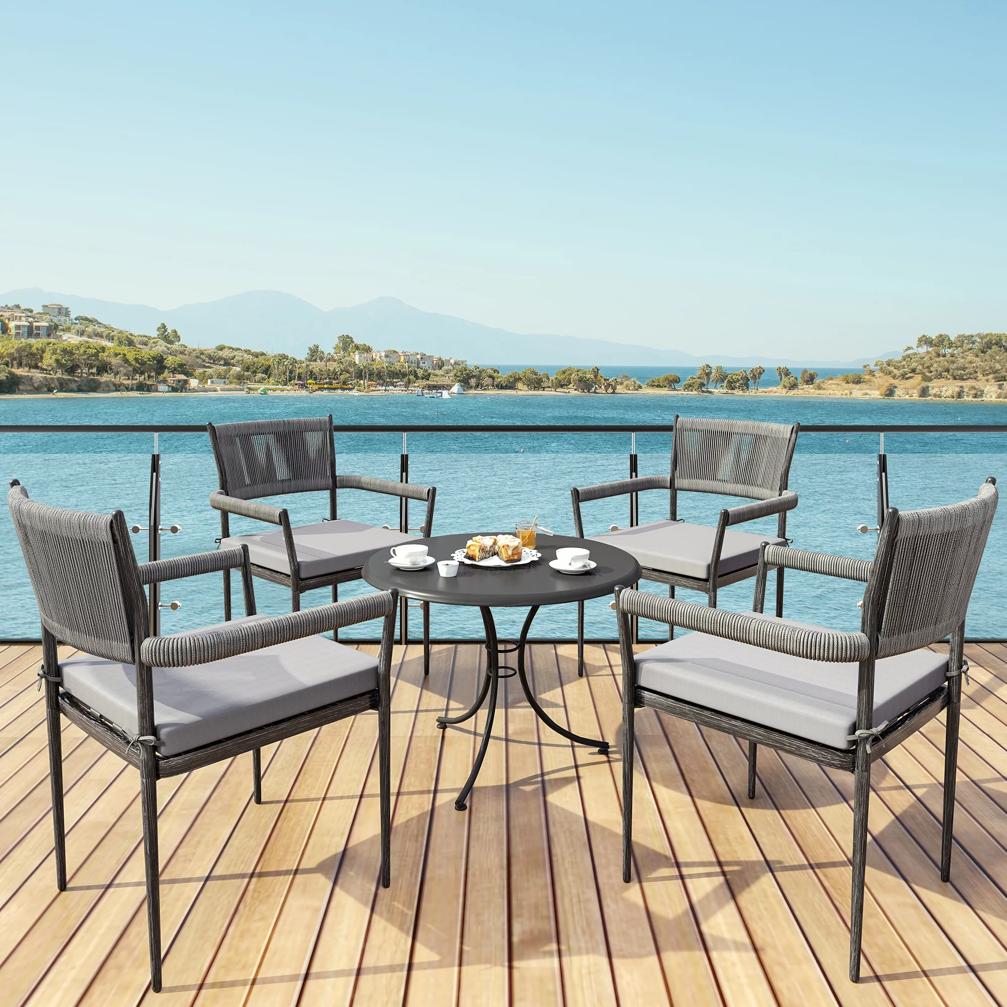 Dextrus Outdoor Dining Chairs Set of 2, Patio Chairs With Cushion for Backyard, Poolside, Balcony,Gray