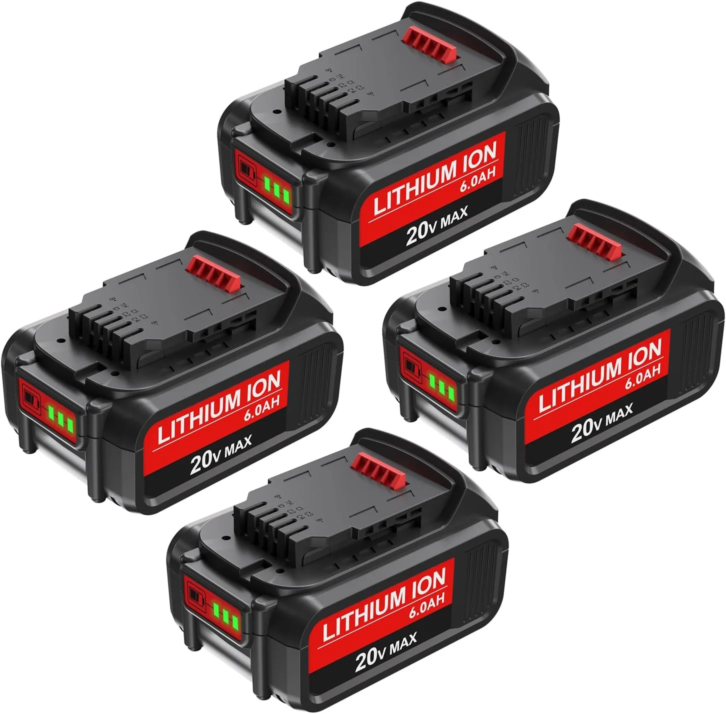 4Packs 6.0Ah Replacement for Dewalt 20V Battery DCB206 DCB203 DCB200 DCB180