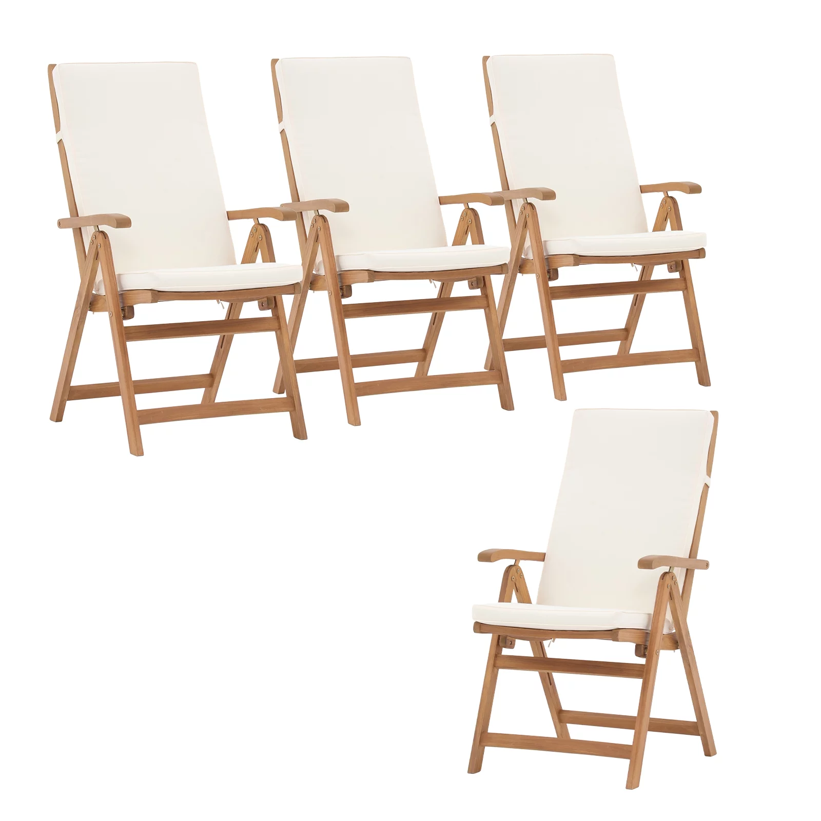 OC Orange-Casual Folding Patio Dining Chair Set of 4, Outdoor Acacia Wooden Reclining Chair w/Armrest & Removeable Cushion, FSC Certified Wood, for Porch, Backyard, Garden, Indoor, No Assembly