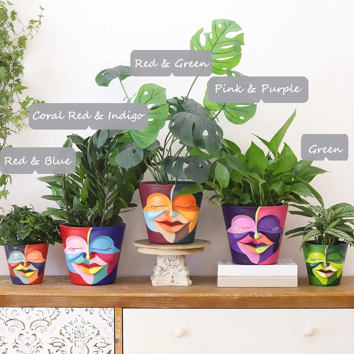 GUGUGO 8 Inch Abstract Rainbow Head Planter, Unique Face Plant Pot with Drainage, Cute Eclectic Flower Planters Pots for Indoor Outdoor Plants, Colorful Funny Room Decor Aesthetic(8Inch,C)