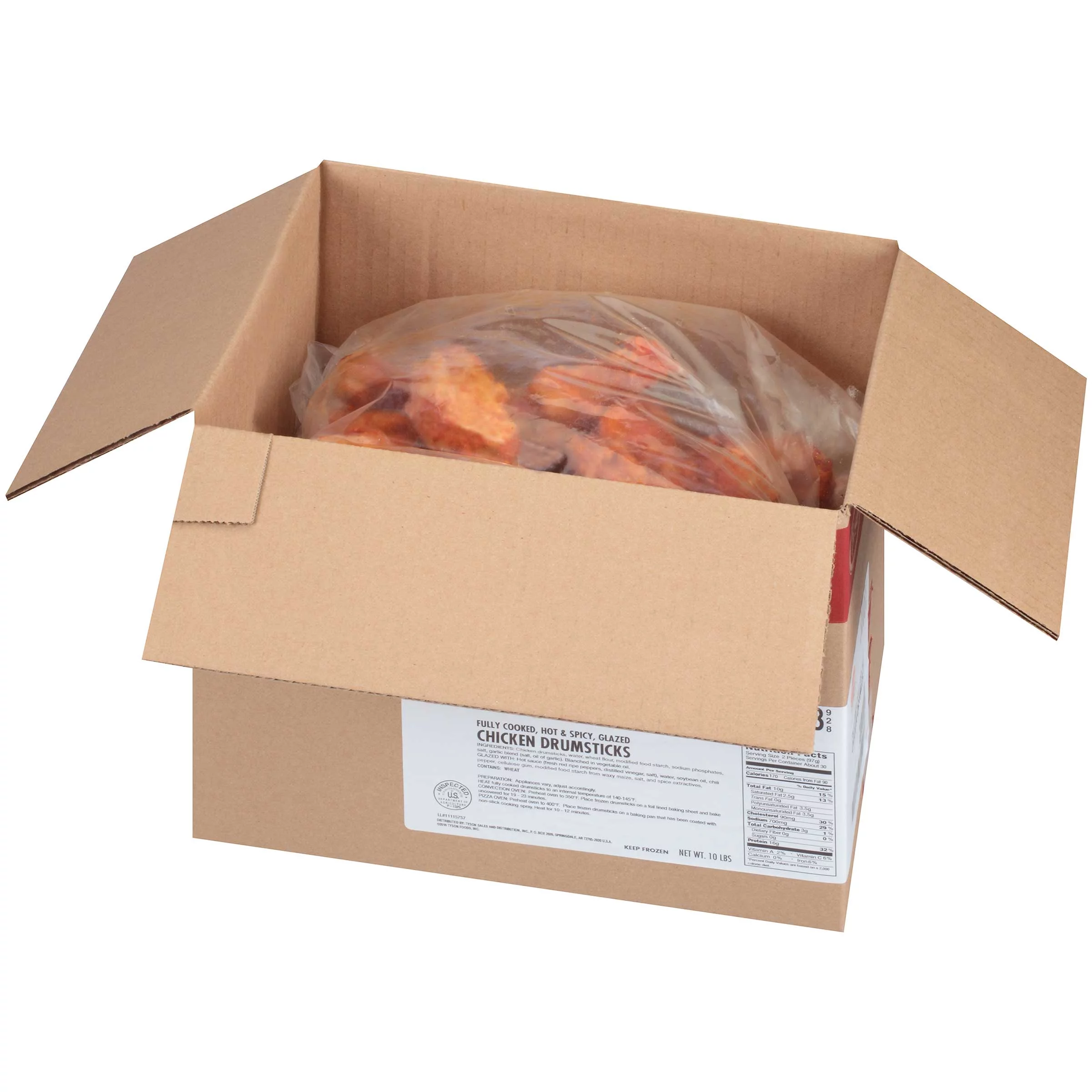 Tyson Fully Cooked Hot and Spicy Glazed Chicken Drumstick, 10 Pound - 1 each.