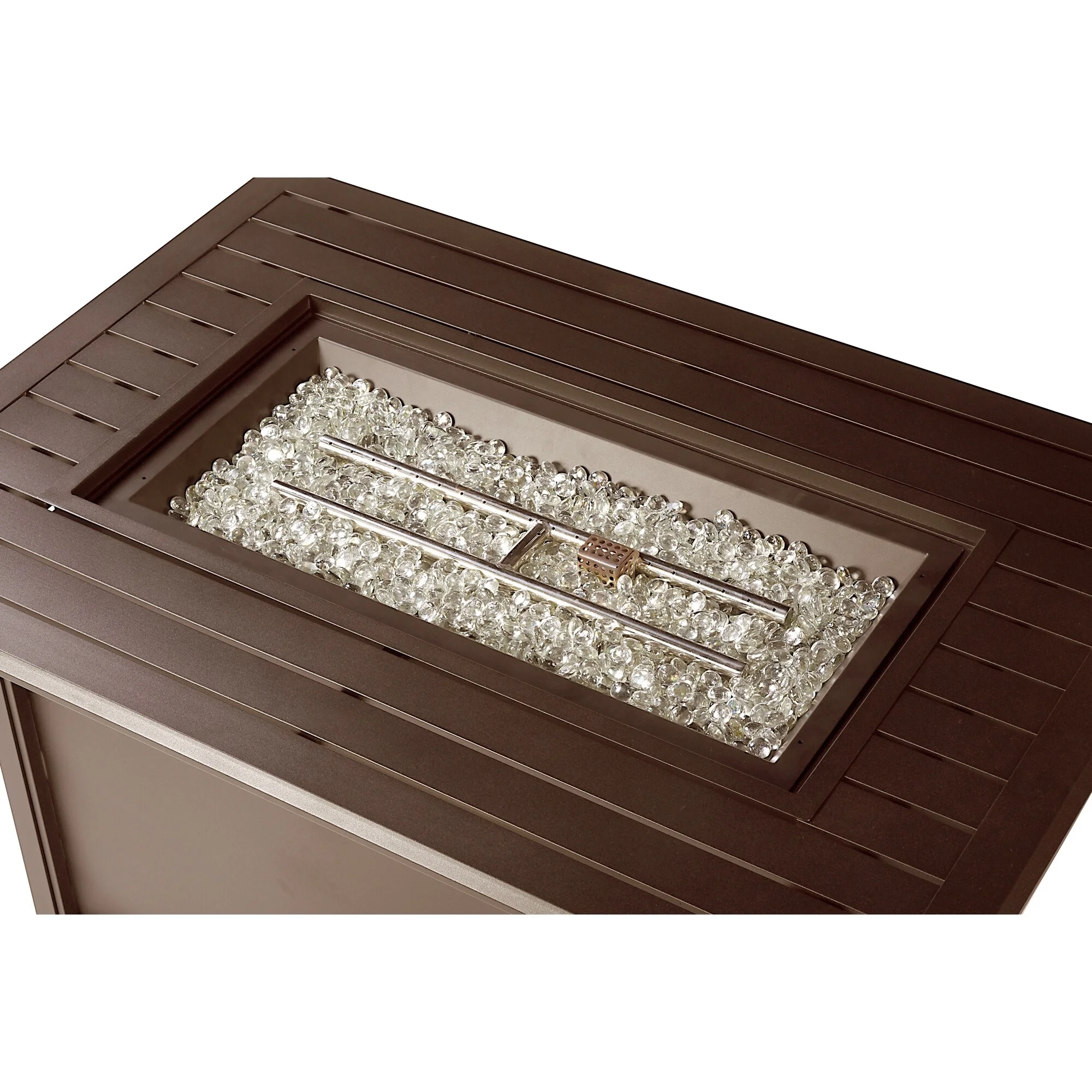 Rectangular 46 in. x 31 in. Aluminum Propane Fire Pit Table, Glass Beads, Two Covers, Lid, 57,000 BTUs - N/A Brown