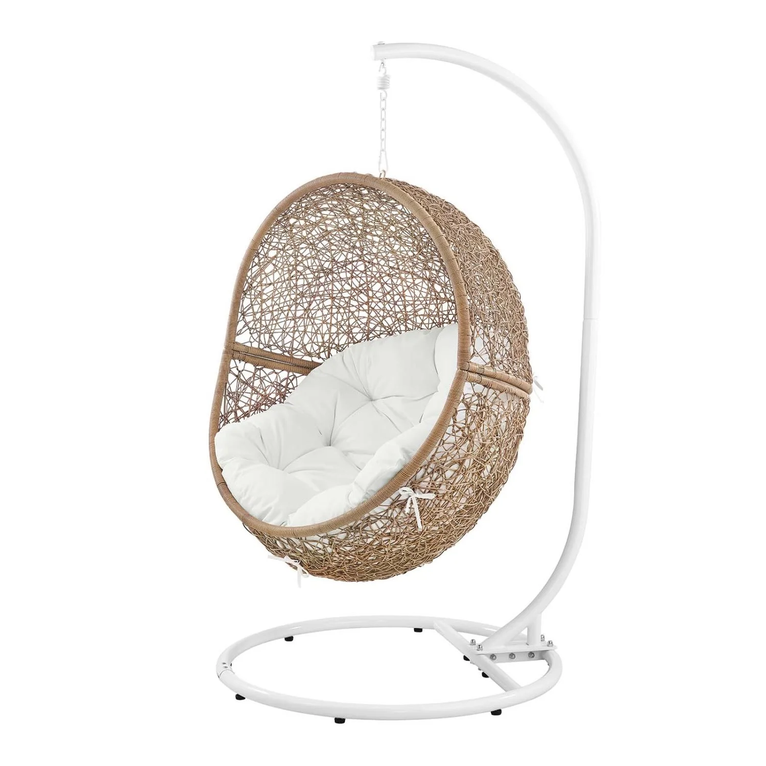 Swing Lounge Chair, White, Rattan, Wicker, Outdoor Patio Balcony Cafe Bistro Garden Hospitality Restaurant, Modern Contemporary HB34631