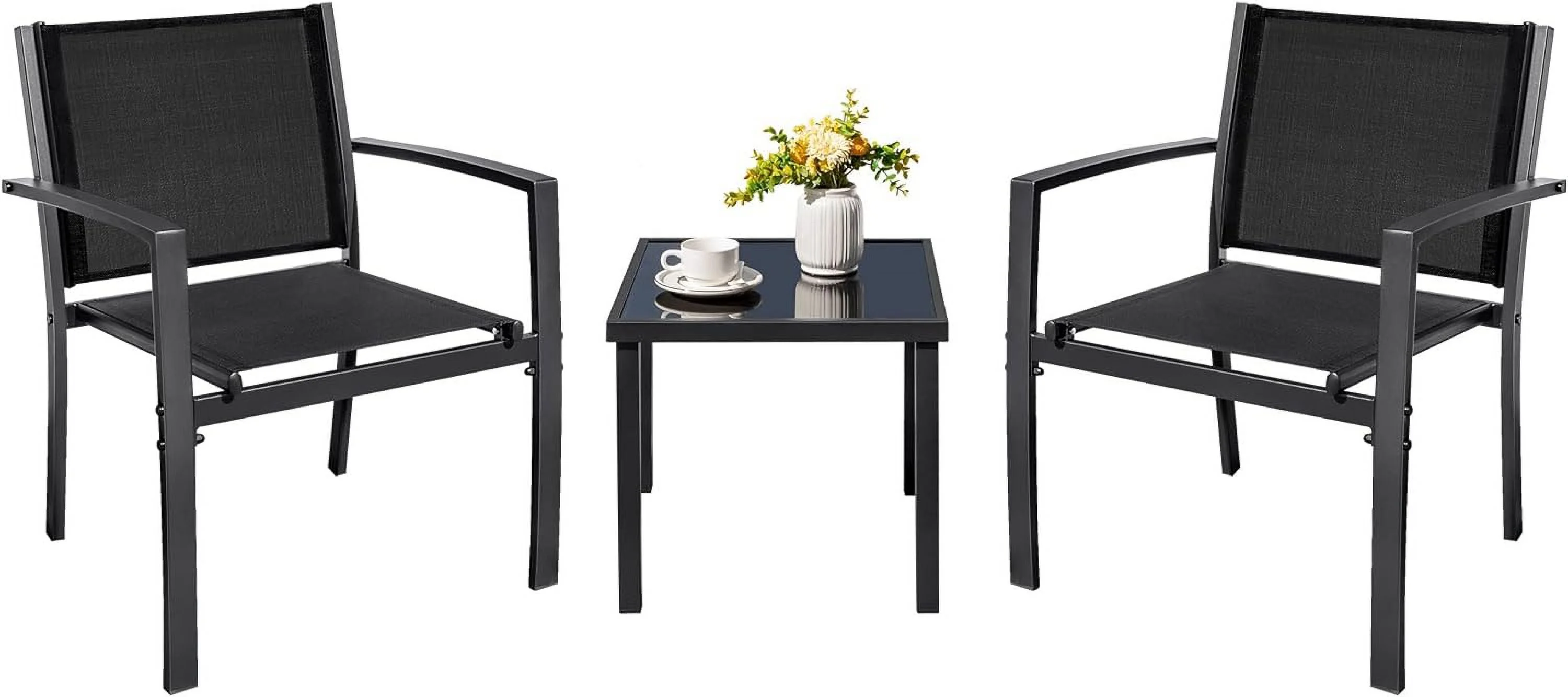 3 Pieces Patio Furniture Set Outdoor Textilene Bistro Set Modern Porch Furniture Patio Chairs Set of 2 with Coffee Table for Lawn Backyard