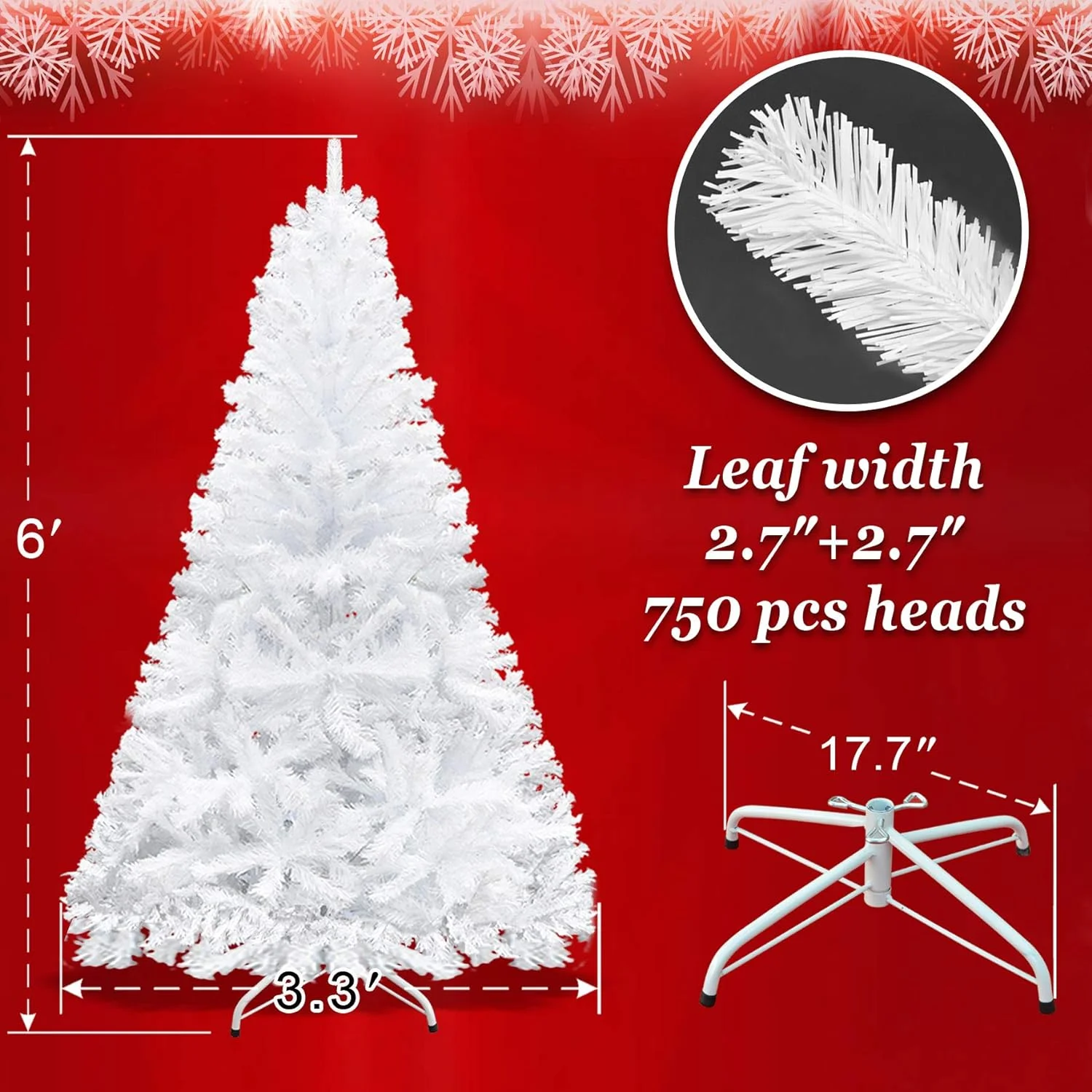 New Artificial Christmas Tree 6 Ft Spruce Metal Stand Folding Realistic Pine White-750 Tips