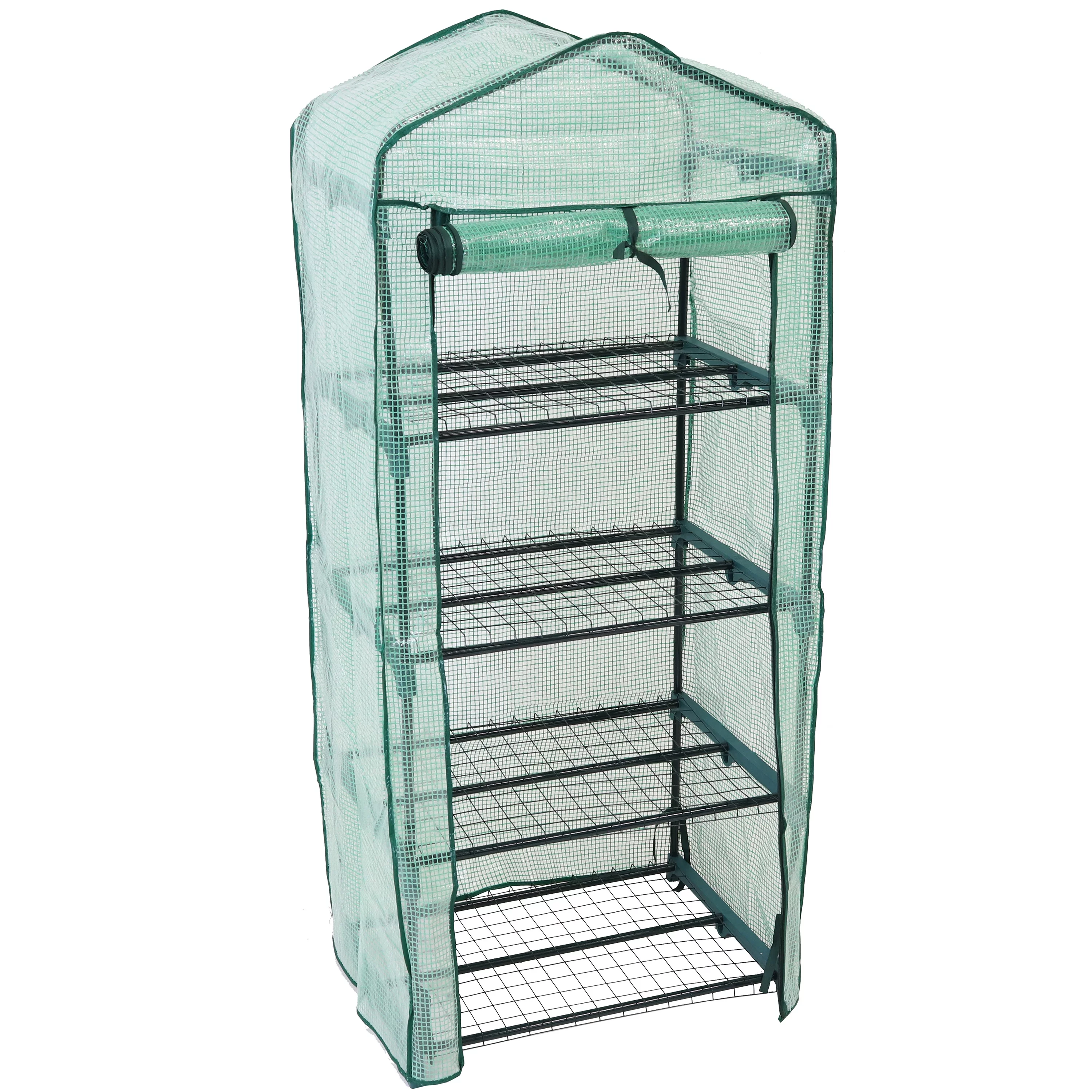 Sunnydaze Portable 4-Tier Mini Greenhouse for Outdoors - Green