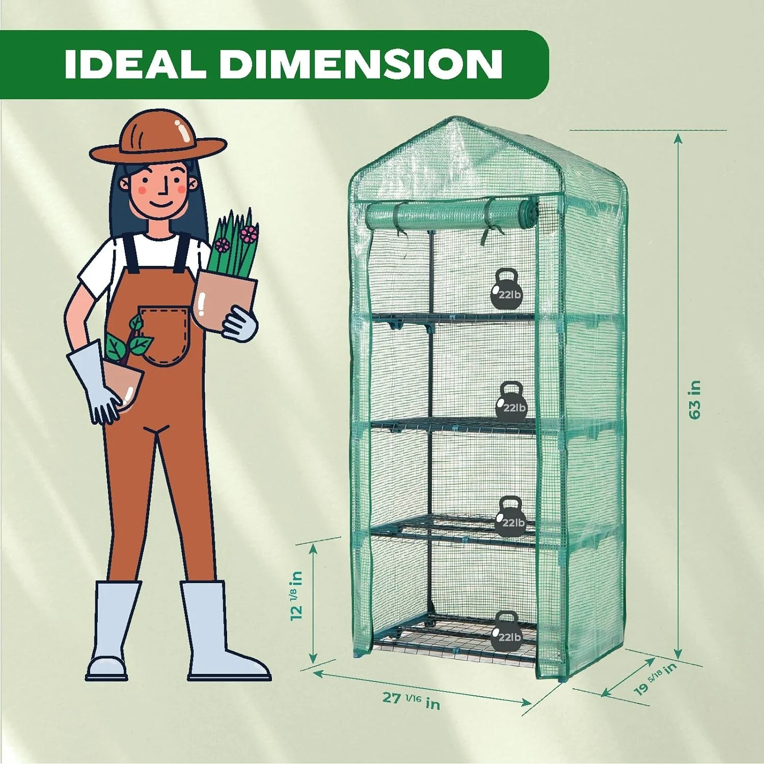 Idzo Small Greenhouse 62 in. PE Cover & Steel Frame - All Seasons Outdoor - Easy Assembly