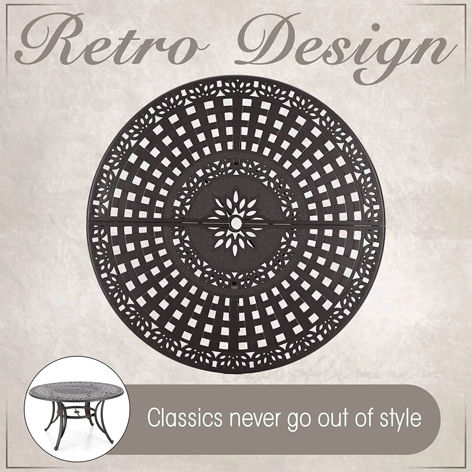 7 PCS Cast Aluminum Design Patio Dining Set with 6 Extra Wide Dining Chair and 1 54