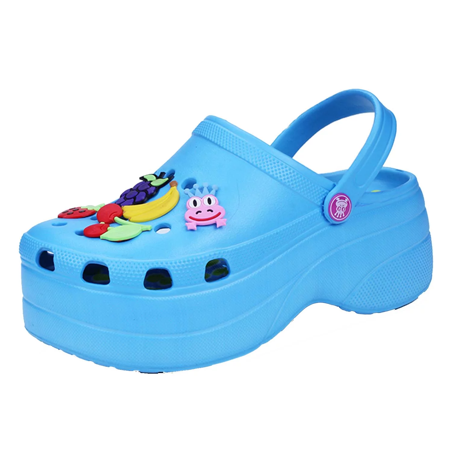 CERYTHRINA Gardener Platform Clogs Slippers for Women Hight Heels Mules Garden Clog Fashion Comfortable Slip on Wedge Sandals Slides Shoes with Shoes Charms Blue 35