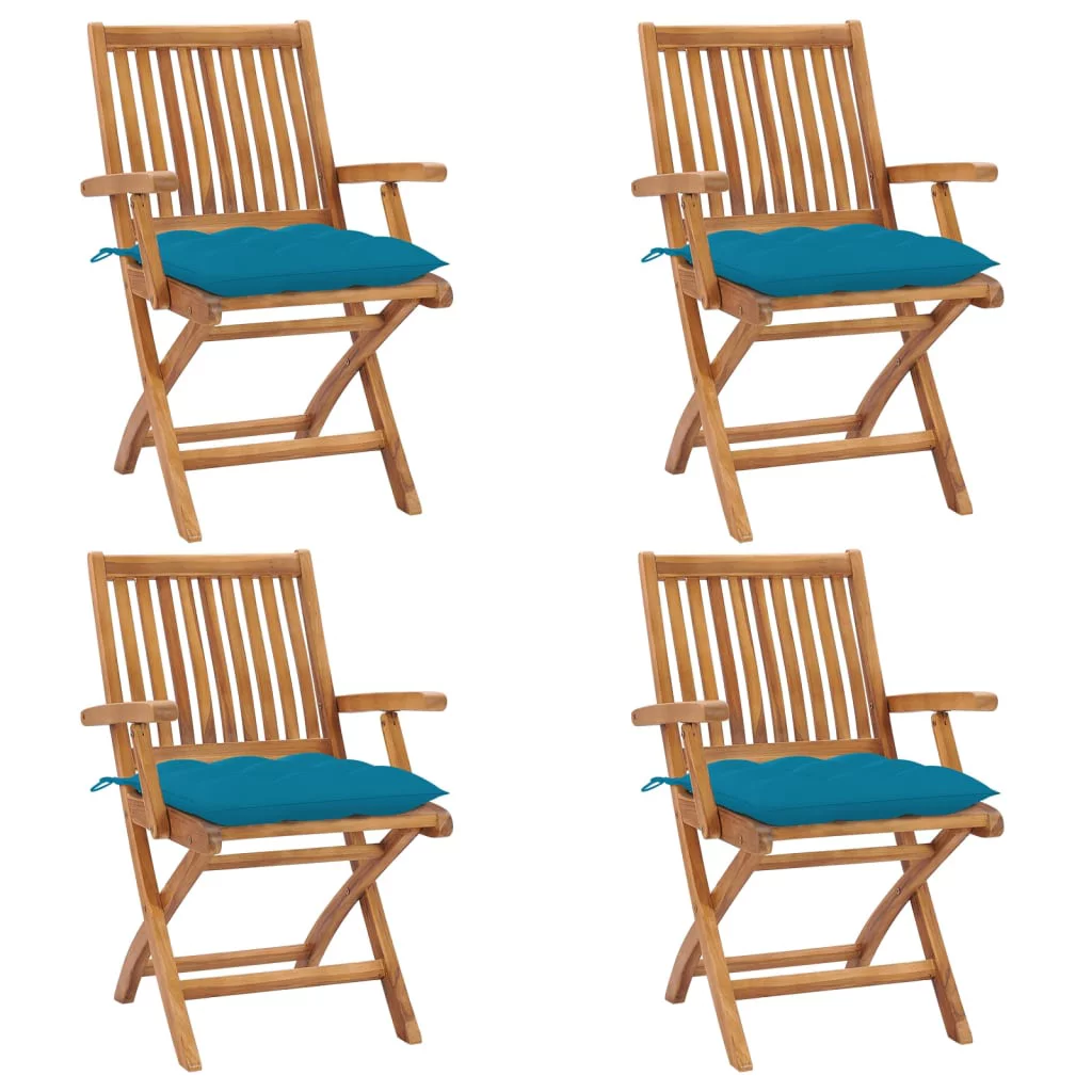 moobody Folding Patio Chairs with Cushions 4 pcs Solid Teak Wood