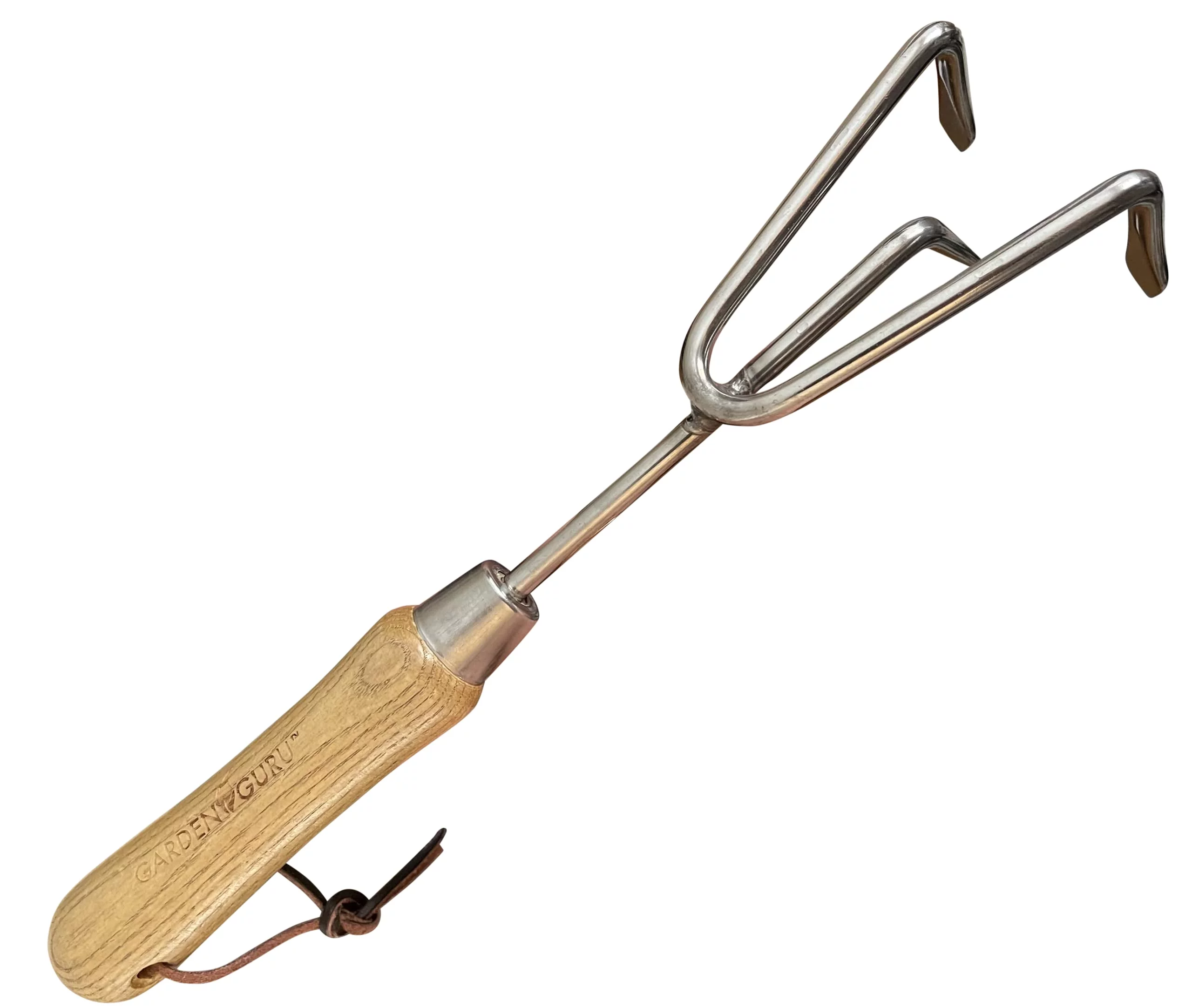 Garden Guru Hand Cultivator Rake Tiller Tool, Stainless Steel, Rust Resistant, Ergonomic FSC Wood Handle (2 Pack)