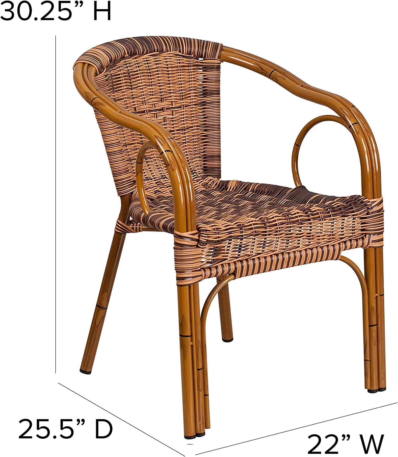 Brown Rattan Patio Chair with Dark Red Bamboo-Aluminum Frame