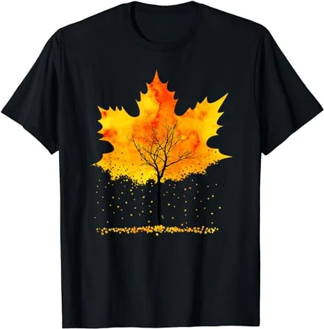 Maple Tree Falling Leaves Autumn Fall Season T-Shirt