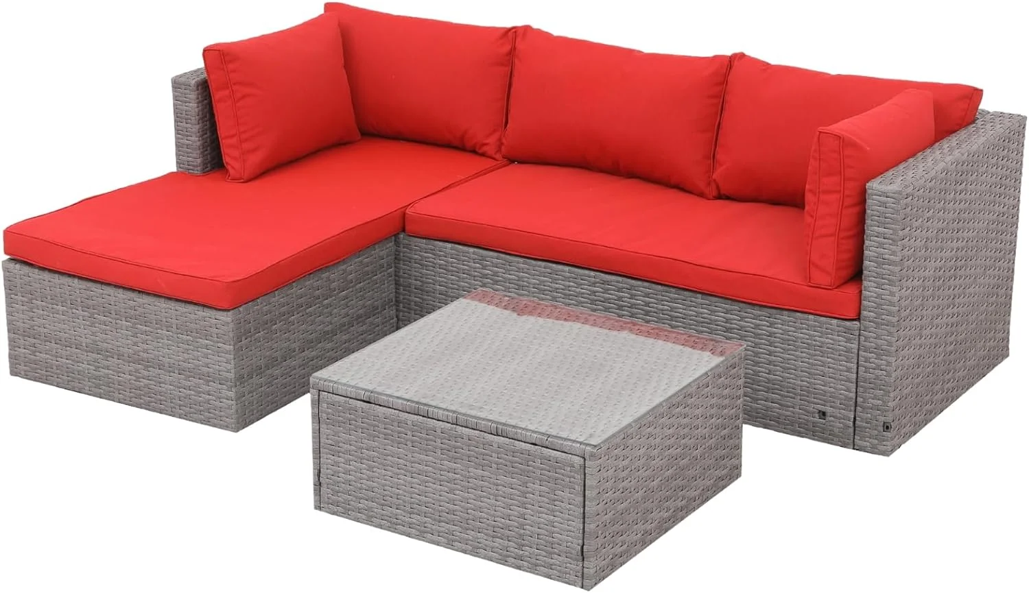 Dina Premium 3-Piece Compact Outdoor Rattan Sofa Set  All-Weather Wicker Loveseat with 3'' Fade-Resistant Cushions  Ideal for Small Patio  Balcony  Garden - Easy Assembly  Blue/Gr