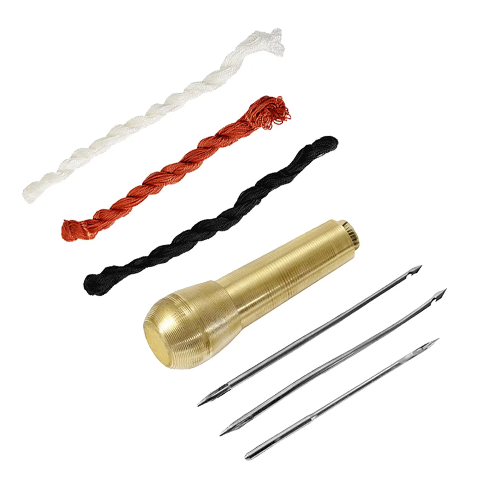 Copper Handle 3 Sewing Awl Hand Stitcher Shoe Repair Tool with Nylon Cord Thread for Repairing Canvas Leather