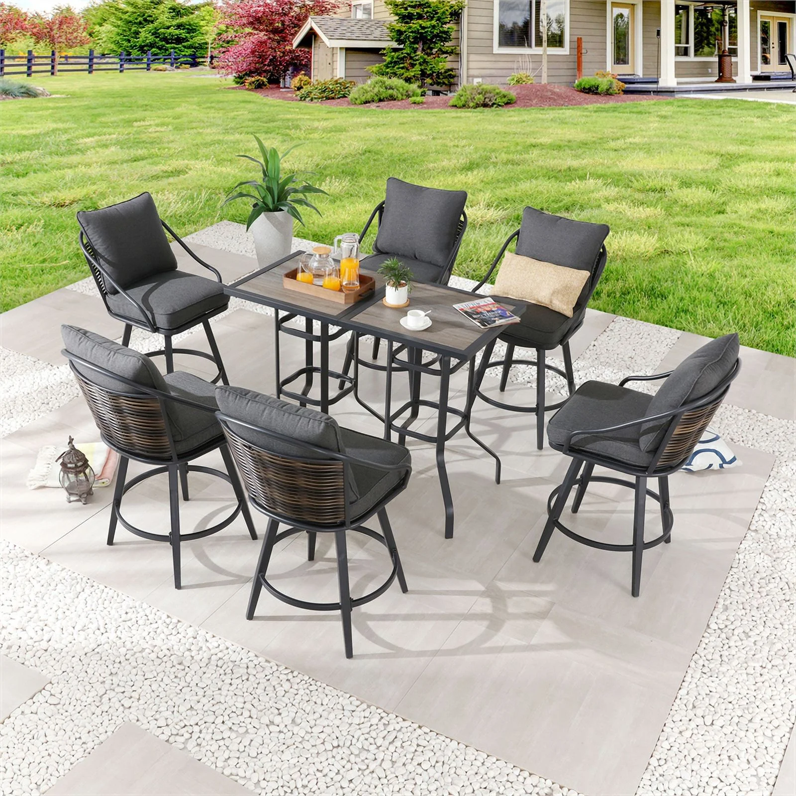Patio Festival Metal 8-Piece Outdoor Dining Set in Gray Finish