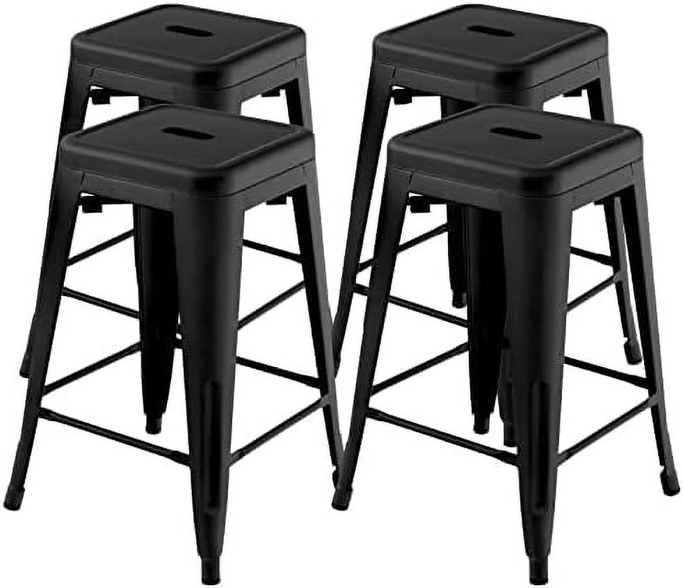 LNSETGC Stools Set of 4  30\u201D  Height Metal Stools with Rubber Footpads & Handling Hole  X-Shaped Reinforced Design  Stackable Stools  for Kitchen  Dining Room  Pub (Gun  30\u2018