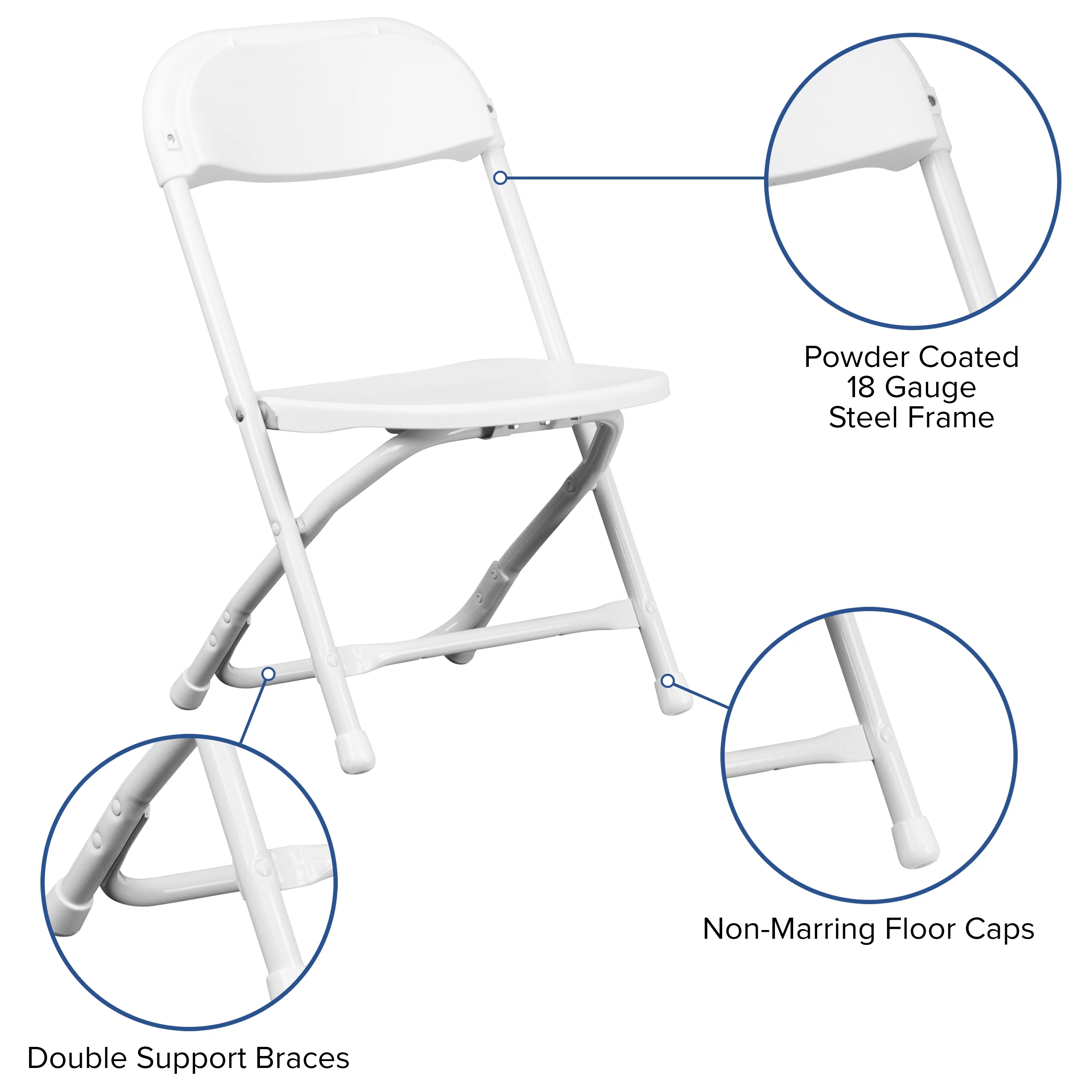 BizChair 10 Pack Kids White Plastic Folding Chair