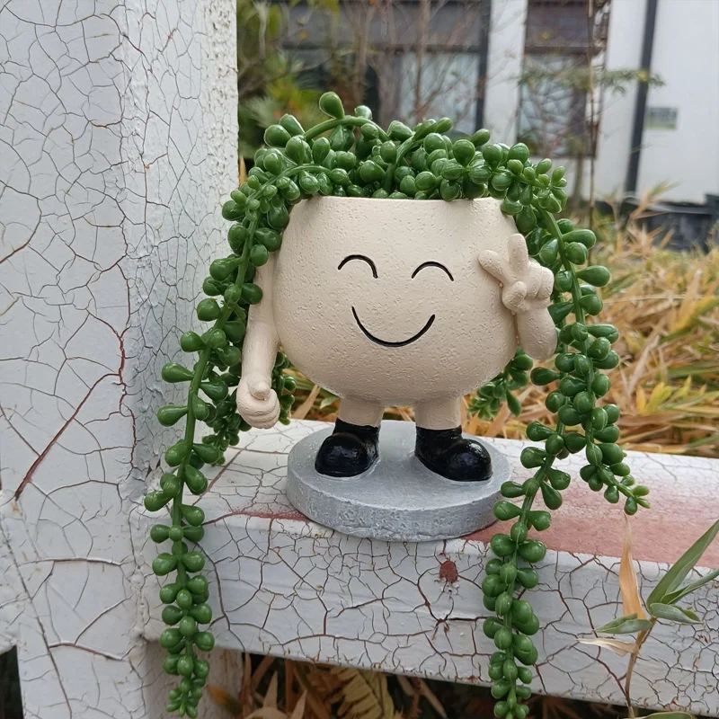 FU-kuuka Smile Face Planter Resin Flower Pot Smiling Design Novelty Planters Garden Pot Balcony Plant Pots Succulent Planters For Indoor Outdoor