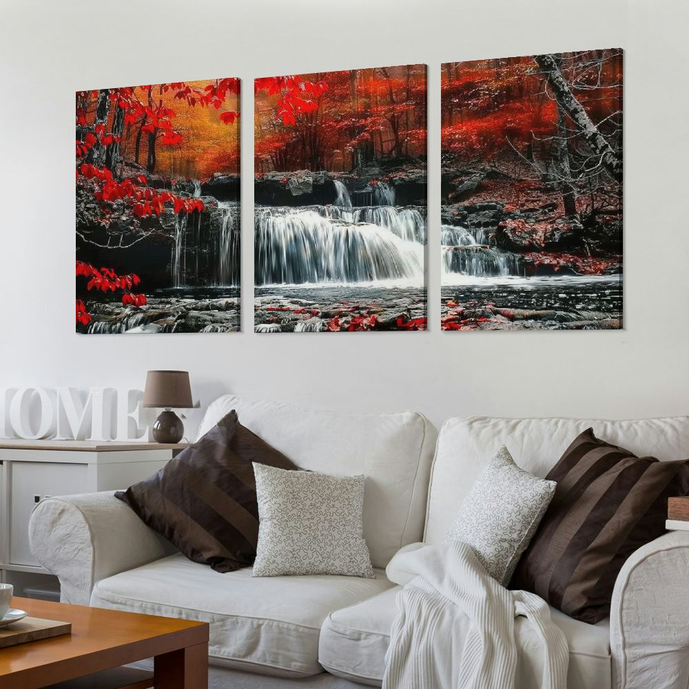 Ullo0ord Canvas Wall Art 1 Panel Framed Prints Art Red Waterfall Wall Art Decor Landscape Picture Print on Canvas Modern Large Artwork Ready to Hang for Living Room Bedroom Wall Decoration