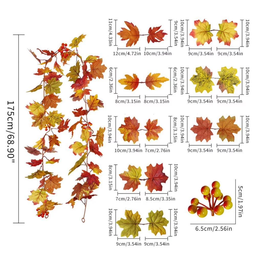 ZOELNIC Fall Artificial Leaves Garland Maple Leaves Vines Thanksgiving Decorations Wall Hanging Halloween Decorations