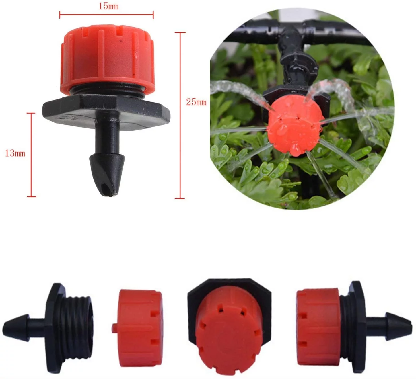 200Pcs Adjustable Drip Irrigation Emitters, 1/4Inch Adjustable Micro Drip Irrigation System Watering Sprinklers Anti-Clogging Emitter Dripper Red Garden Supplies