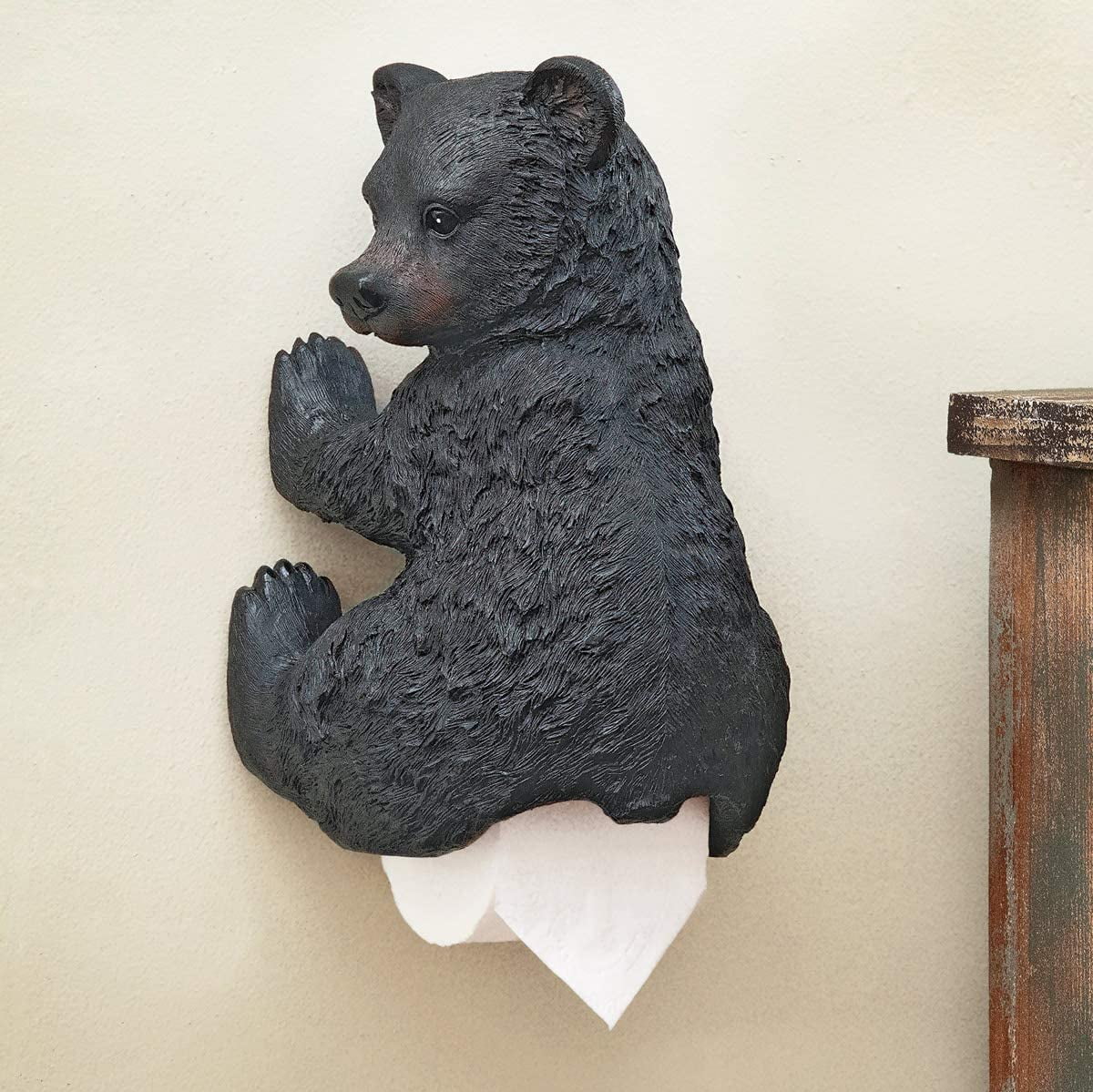- Bear Cub Holder For Home, Cabin, Lodge, Bathroom - Vintage Rustic Wall  - Wood Resin
