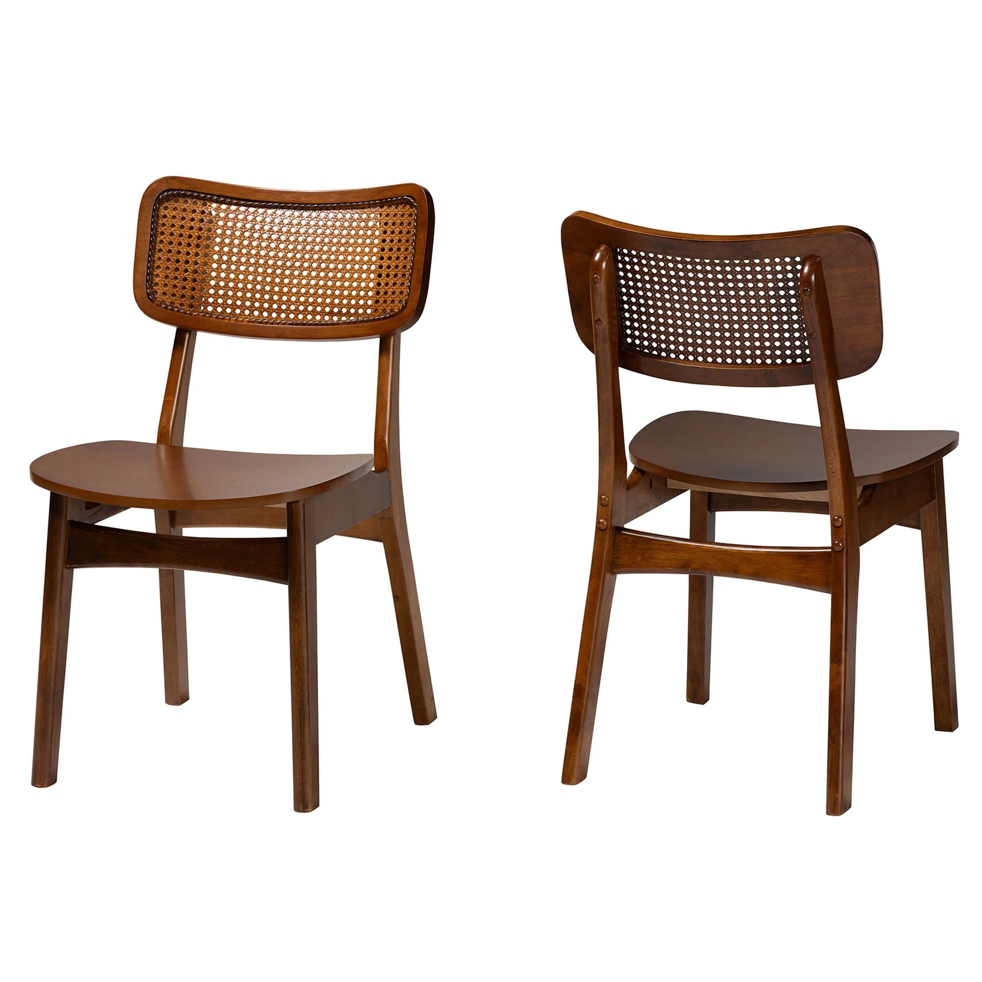 Baxton Studio Tafari Walnut Brown Wood and Rattan 2-Piece Dining Chair Set